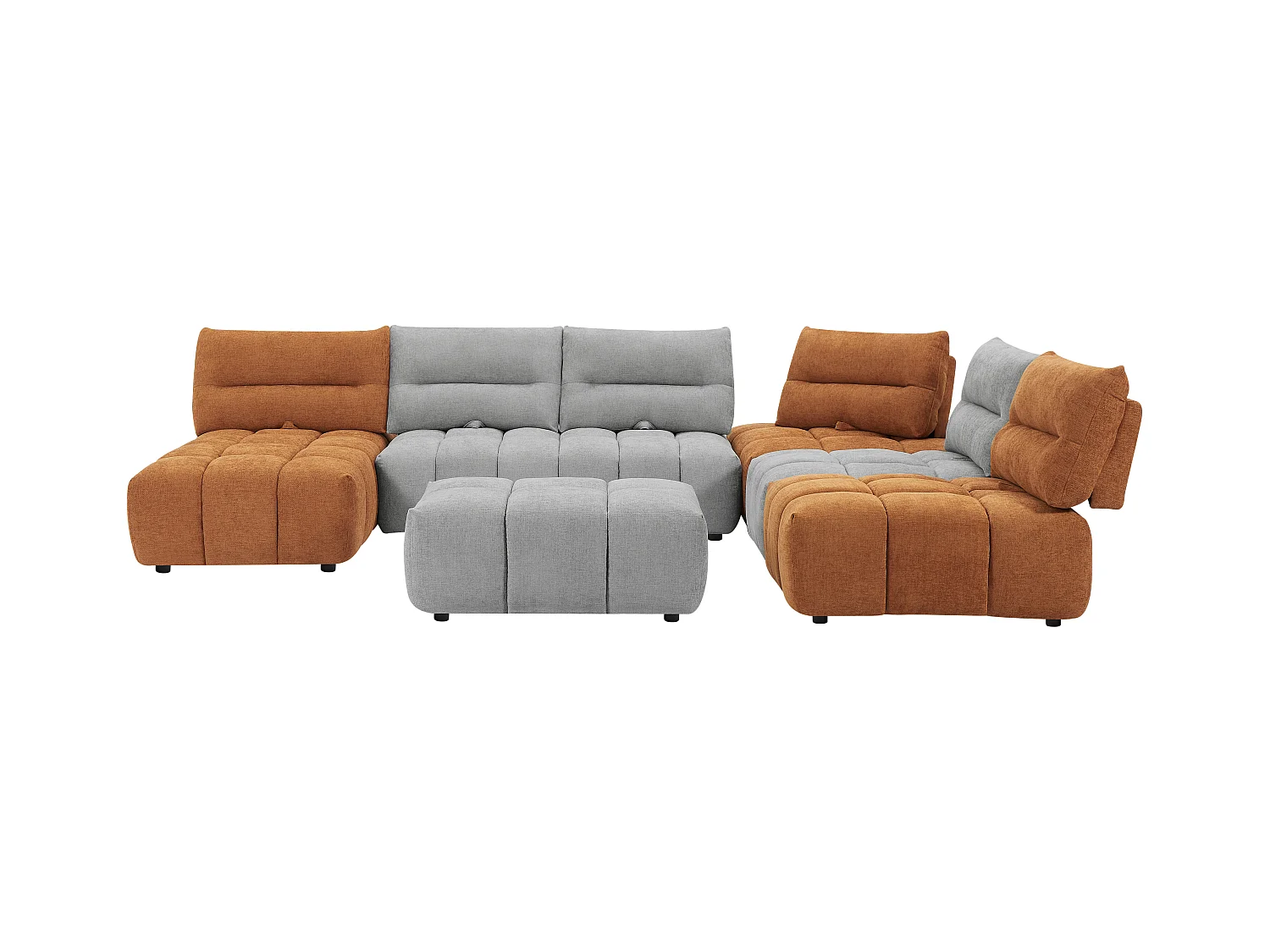 Divano angolare panoramico modulare schienale avanti-indietro Tessuto testurizzato Grigio Terracotta - APOLIU