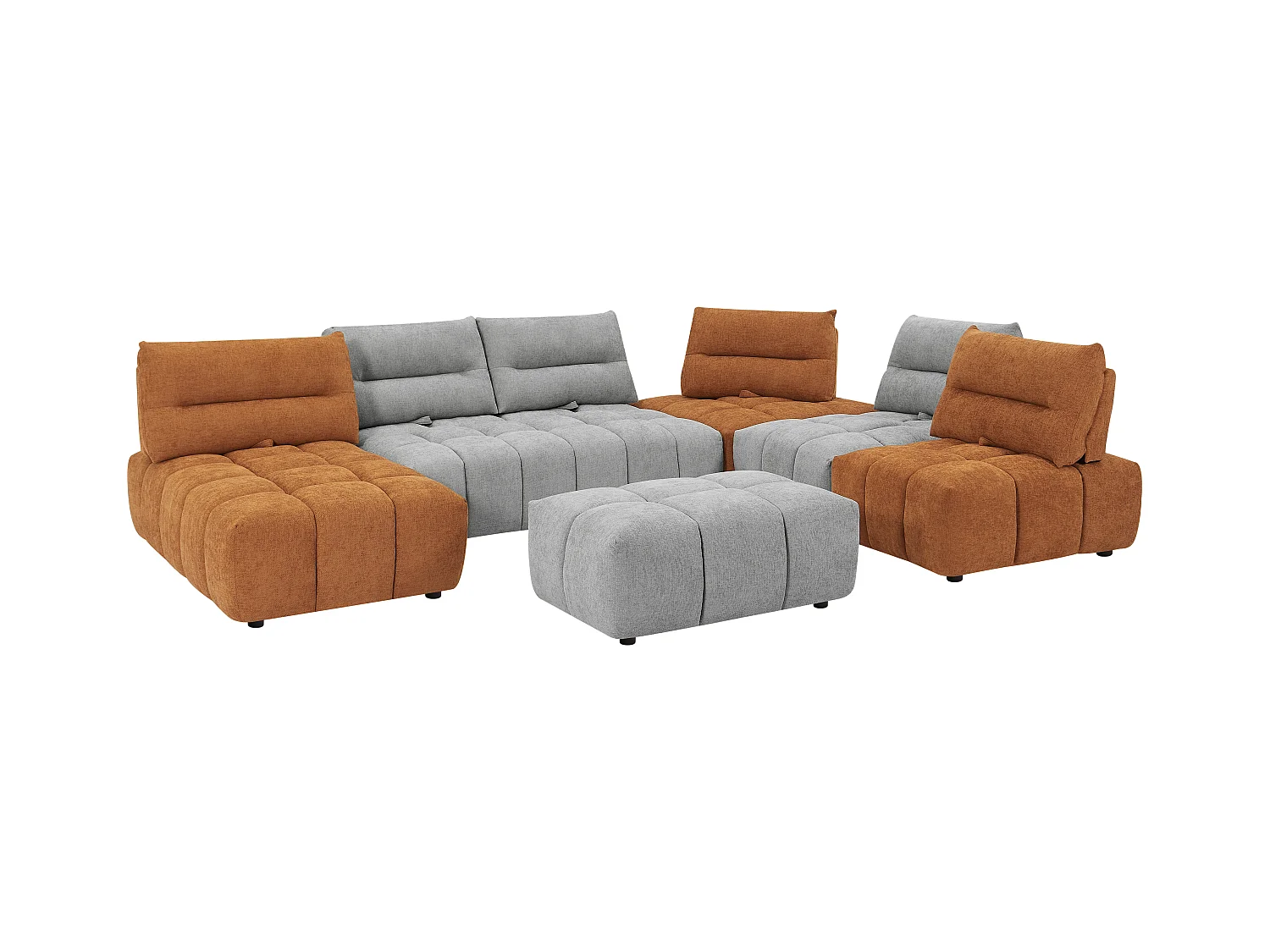 Divano angolare panoramico modulare schienale avanti-indietro Tessuto testurizzato Grigio Terracotta - APOLIU