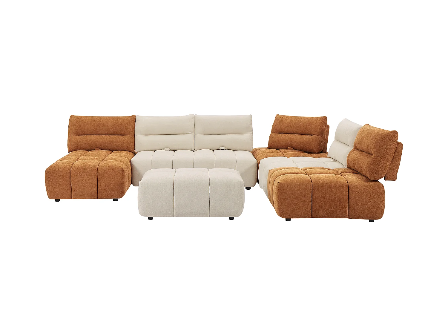 Divano angolare panoramico modulare schienale avanti-indietro Tessuto testurizzato Beige Terracotta - APOLIU