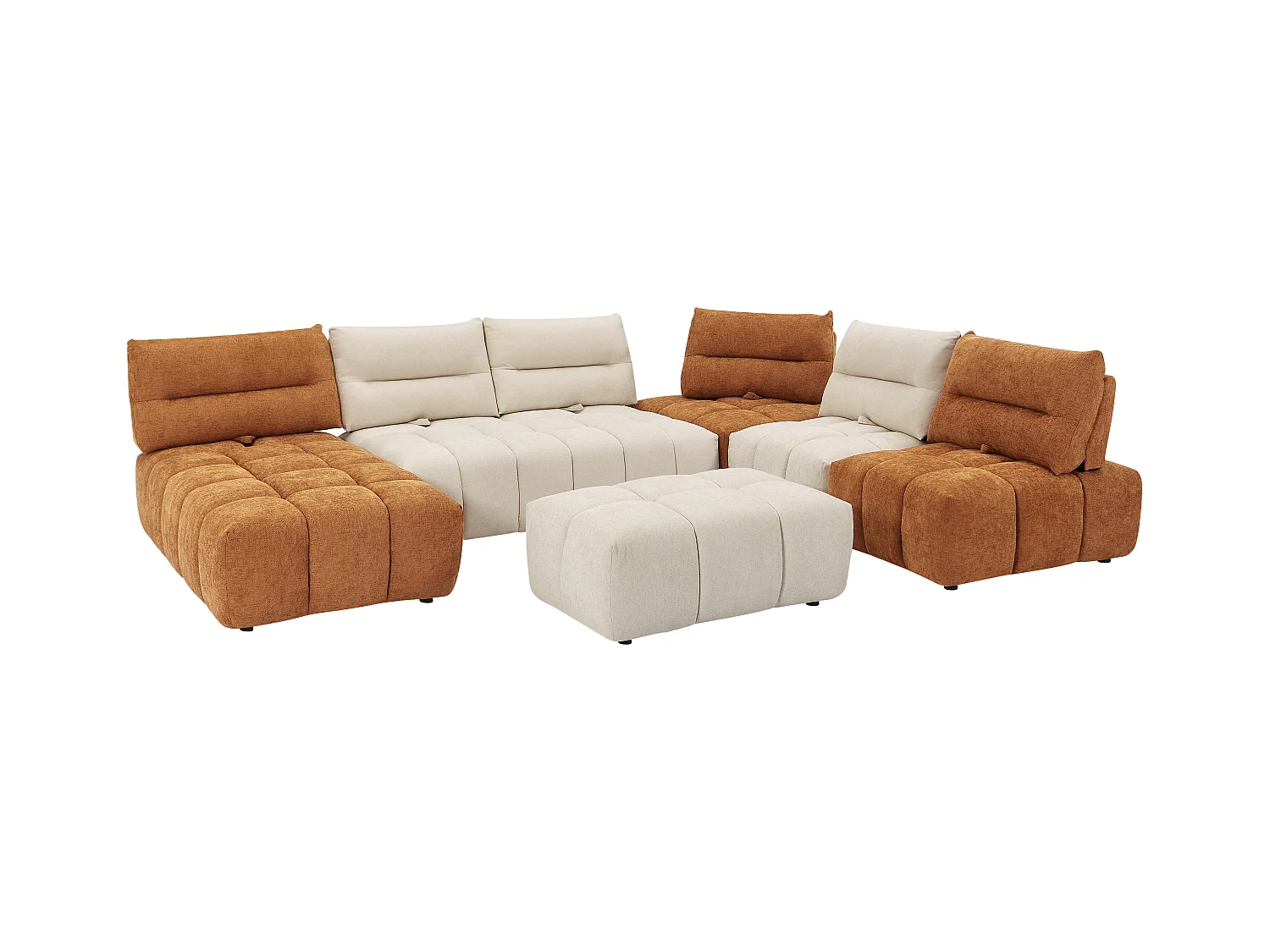 Divano angolare panoramico modulare schienale avanti-indietro Tessuto testurizzato Beige Terracotta - APOLIU