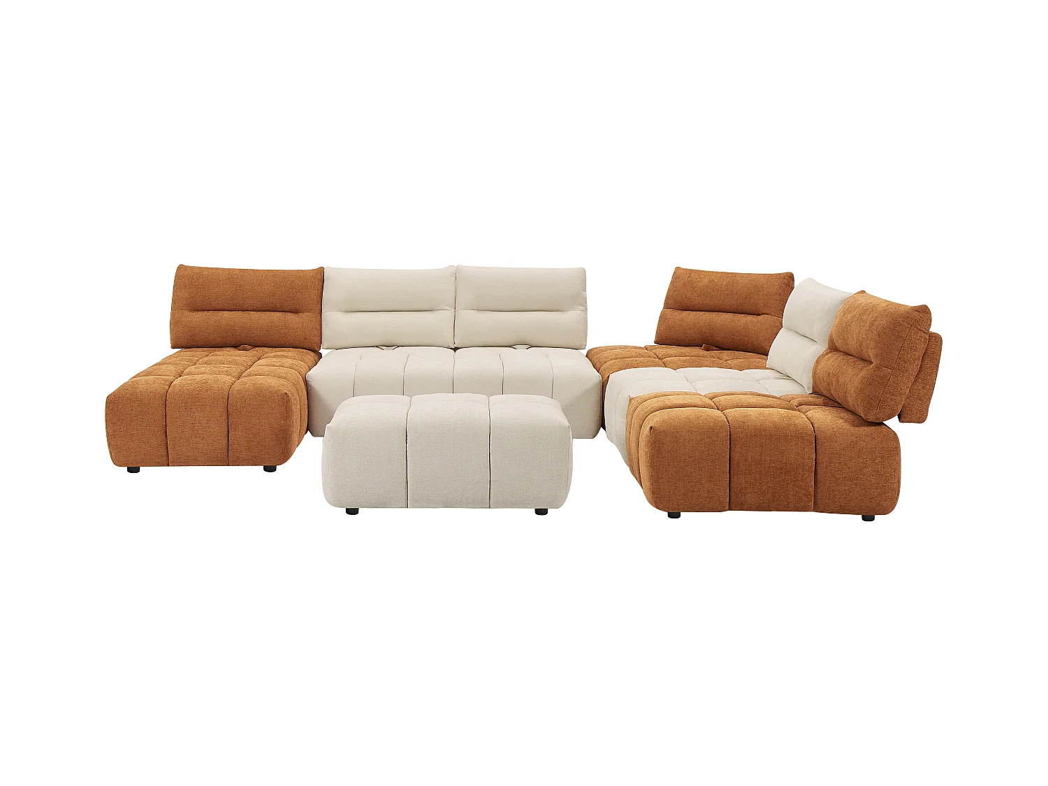 Divano angolare panoramico modulare schienale avanti-indietro Tessuto testurizzato Beige Terracotta - APOLIU