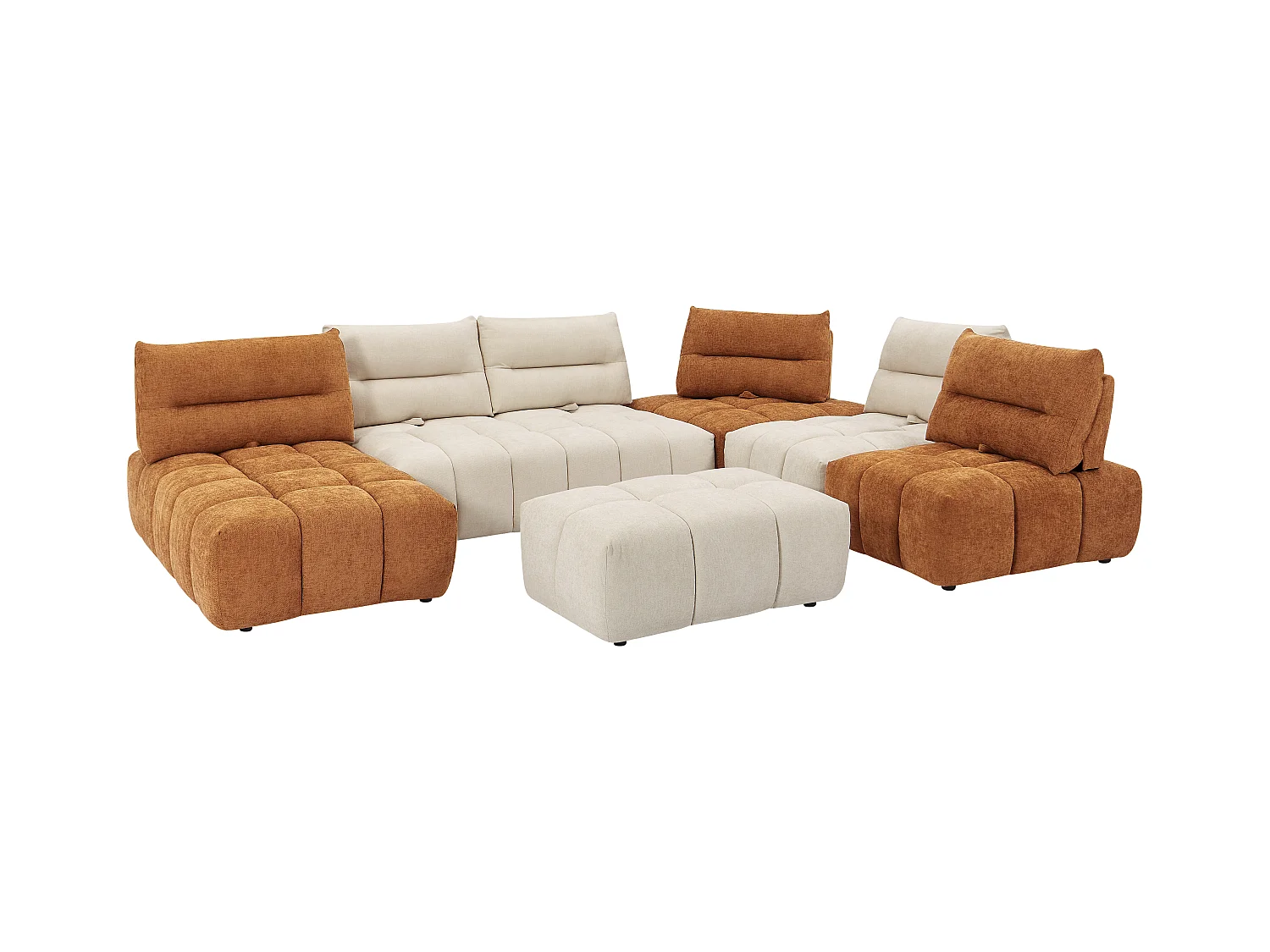 Divano angolare panoramico modulare schienale avanti-indietro Tessuto testurizzato Beige Terracotta - APOLIU