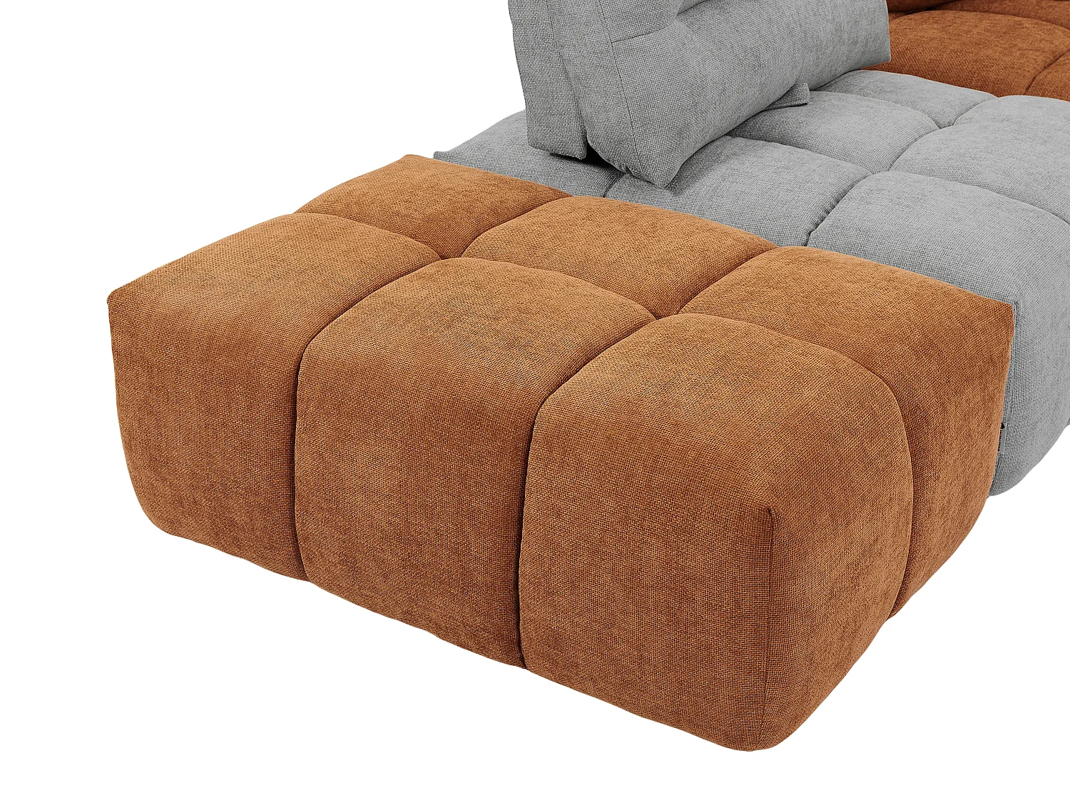 Stor hjørnesofa med ryglæn, der kan bevæges frem og tilbage, i lysegråt og terracotta tekstureret stof APOLIU