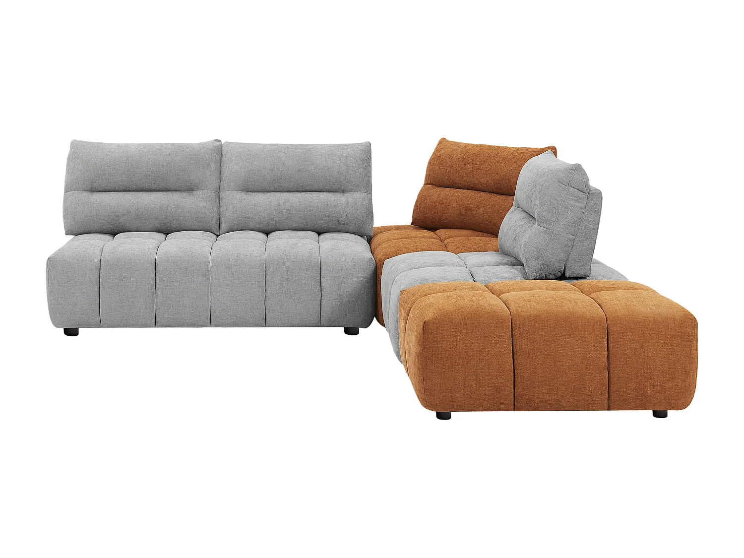 Stor hjørnesofa med ryglæn, der kan bevæges frem og tilbage, i lysegråt og terracotta tekstureret stof APOLIU