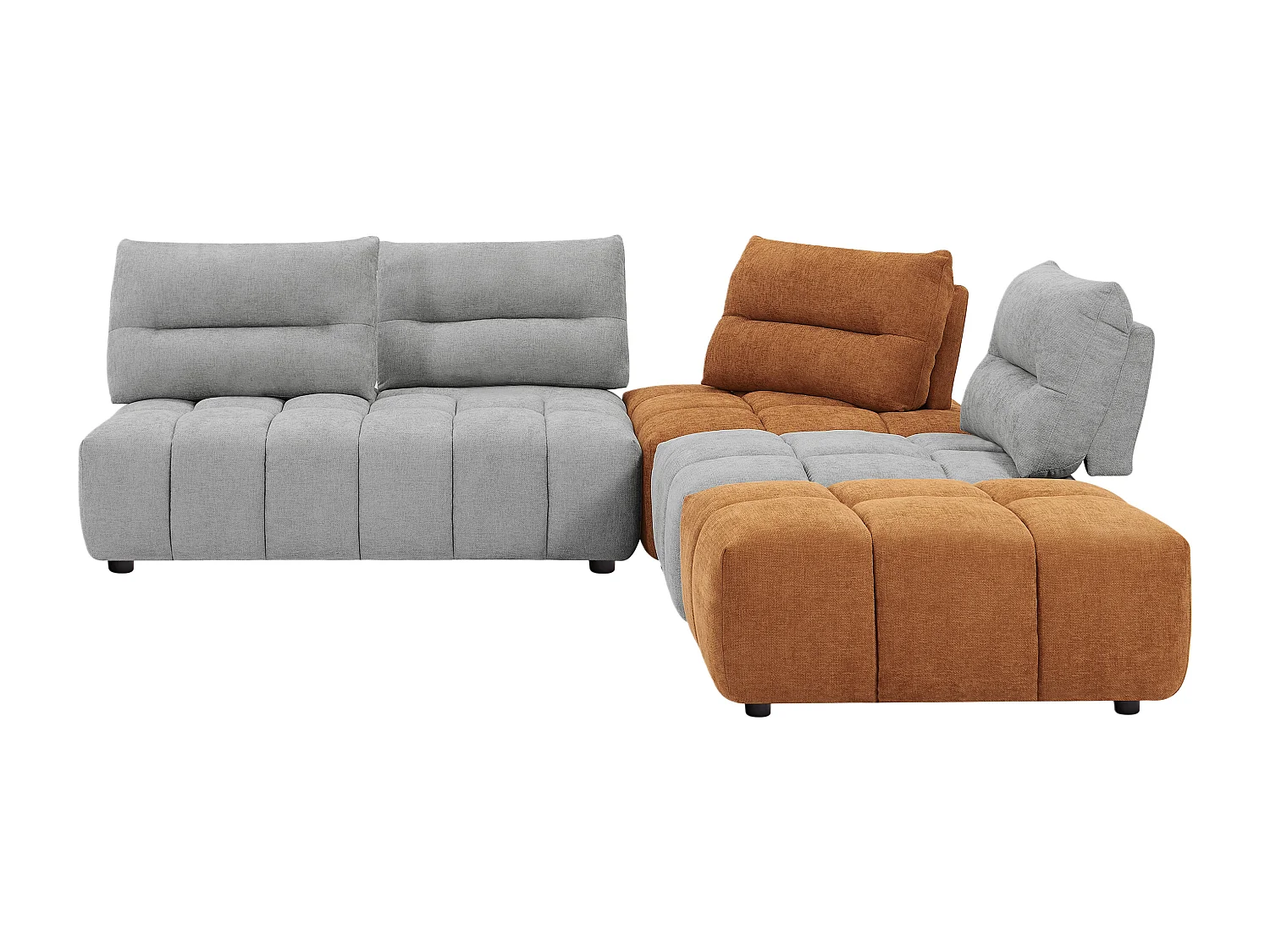 Stor hjørnesofa med ryglæn, der kan bevæges frem og tilbage, i lysegråt og terracotta tekstureret stof APOLIU