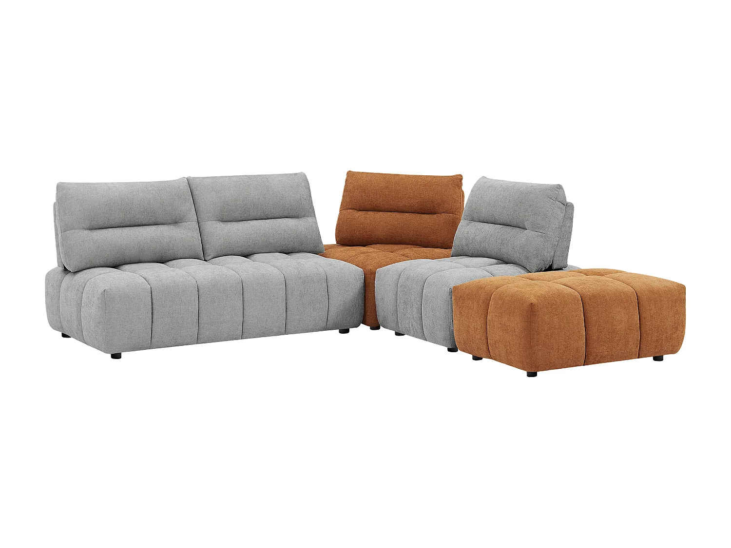 Stor hjørnesofa med ryglæn, der kan bevæges frem og tilbage, i lysegråt og terracotta tekstureret stof APOLIU