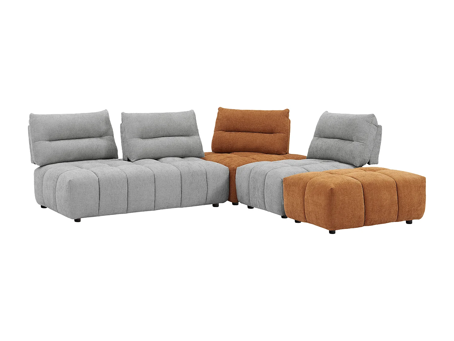 Stor hjørnesofa med ryglæn, der kan bevæges frem og tilbage, i lysegråt og terracotta tekstureret stof APOLIU