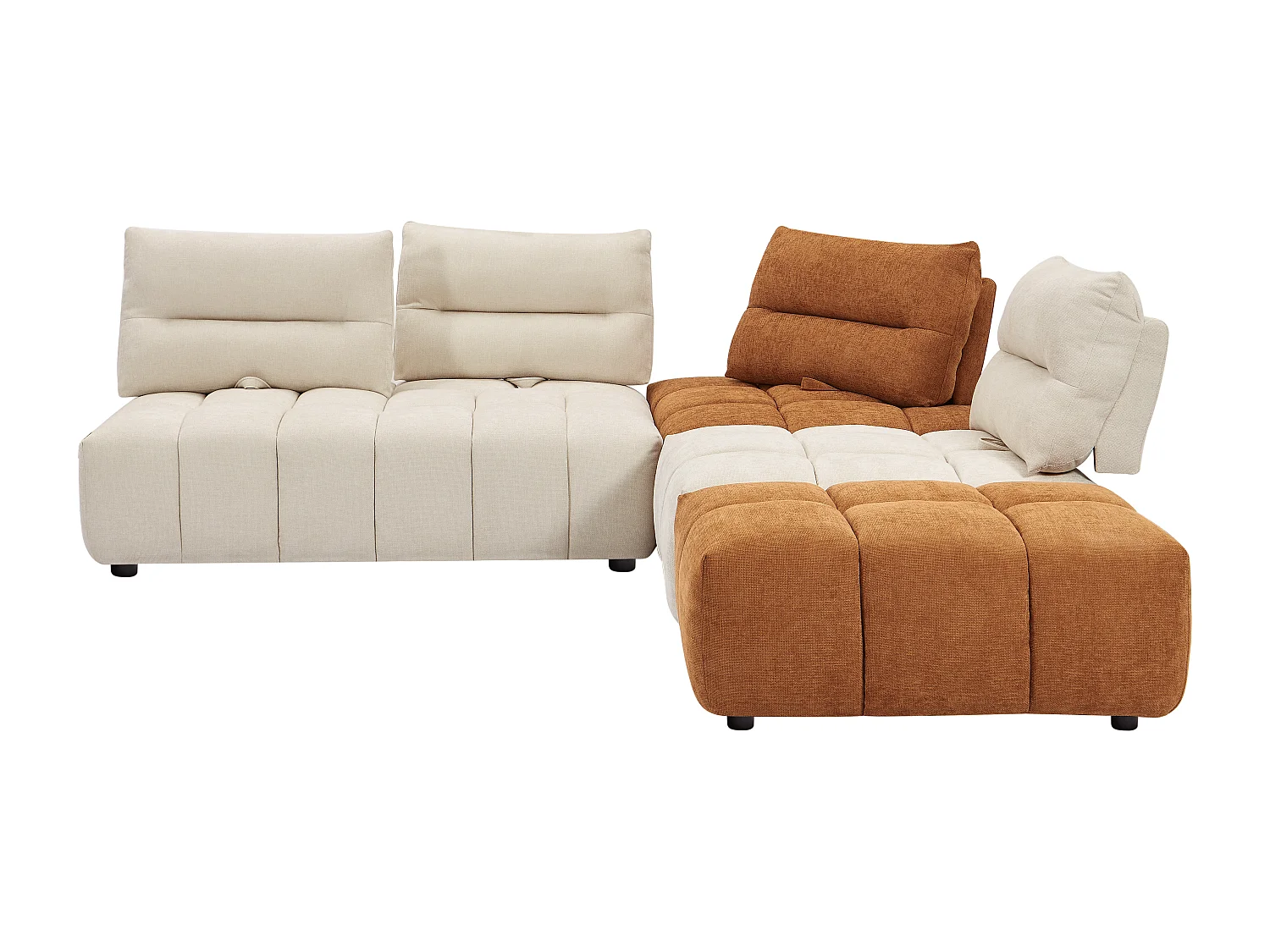Grand canapé d'angle modulable dossier avance-recule en tissu texturé beige et terracotta APOLIU