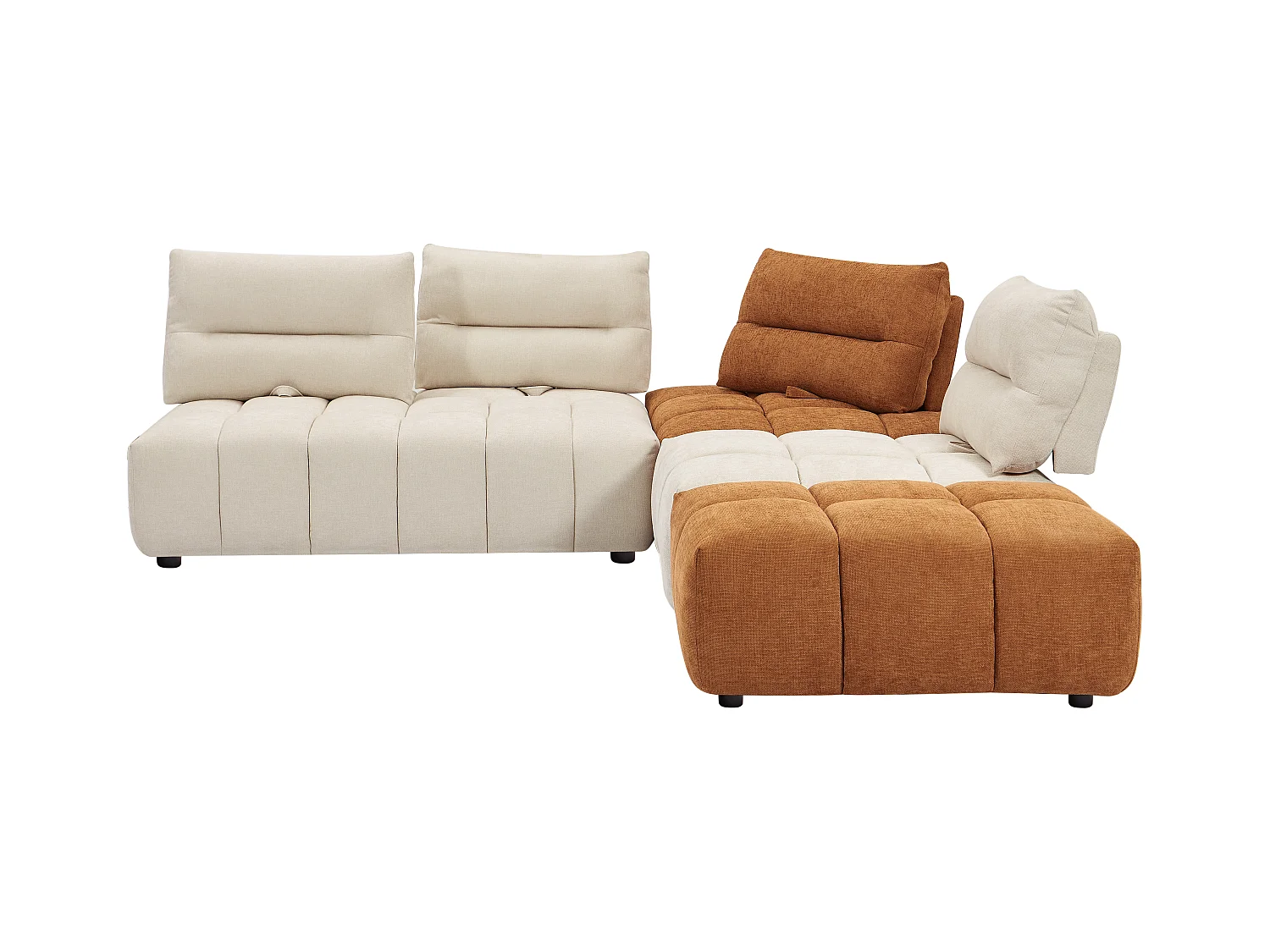 Grand canapé d'angle modulable dossier avance-recule en tissu texturé beige et terracotta APOLIU