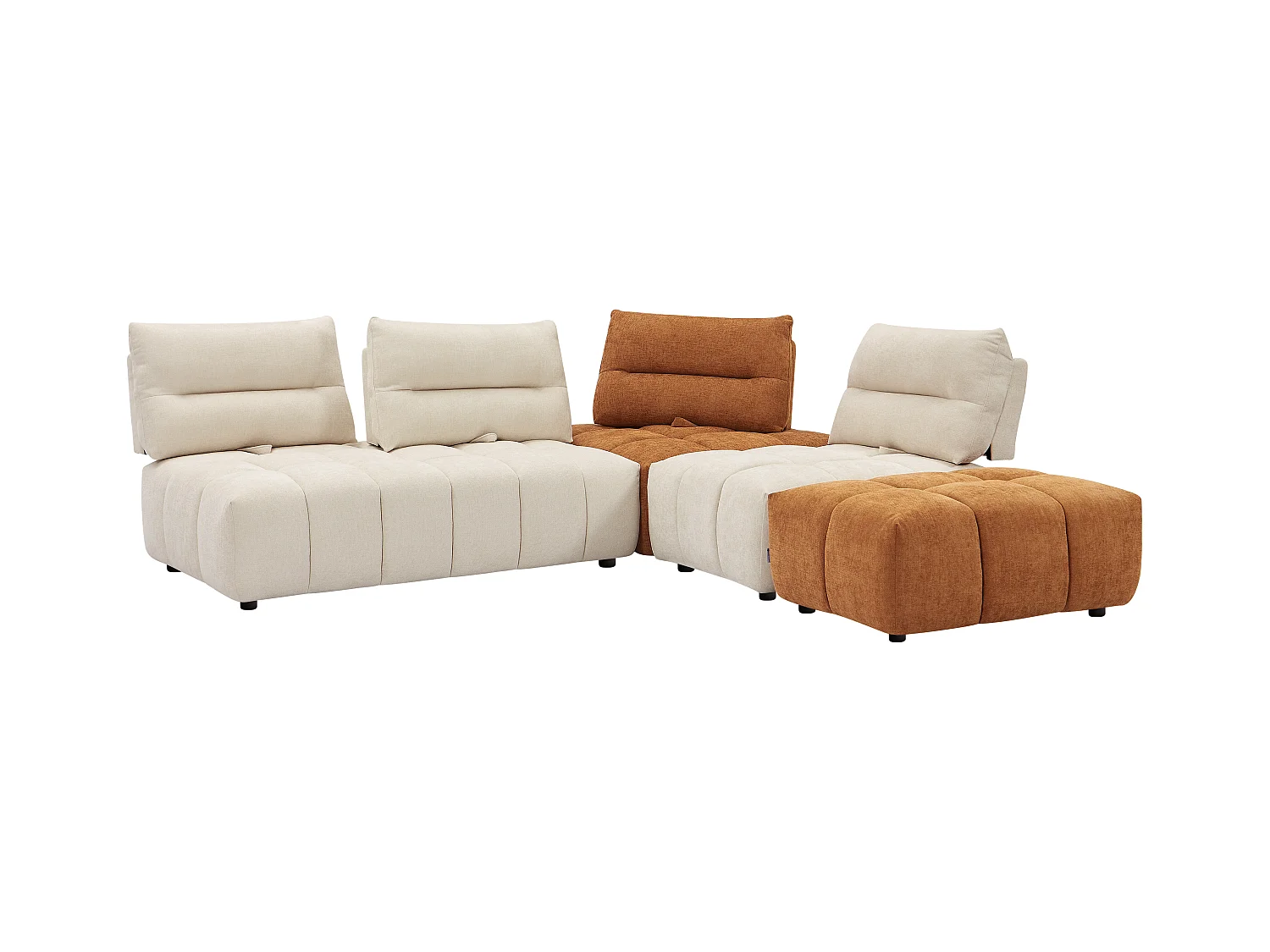 Grand canapé d'angle modulable dossier avance-recule en tissu texturé beige et terracotta APOLIU