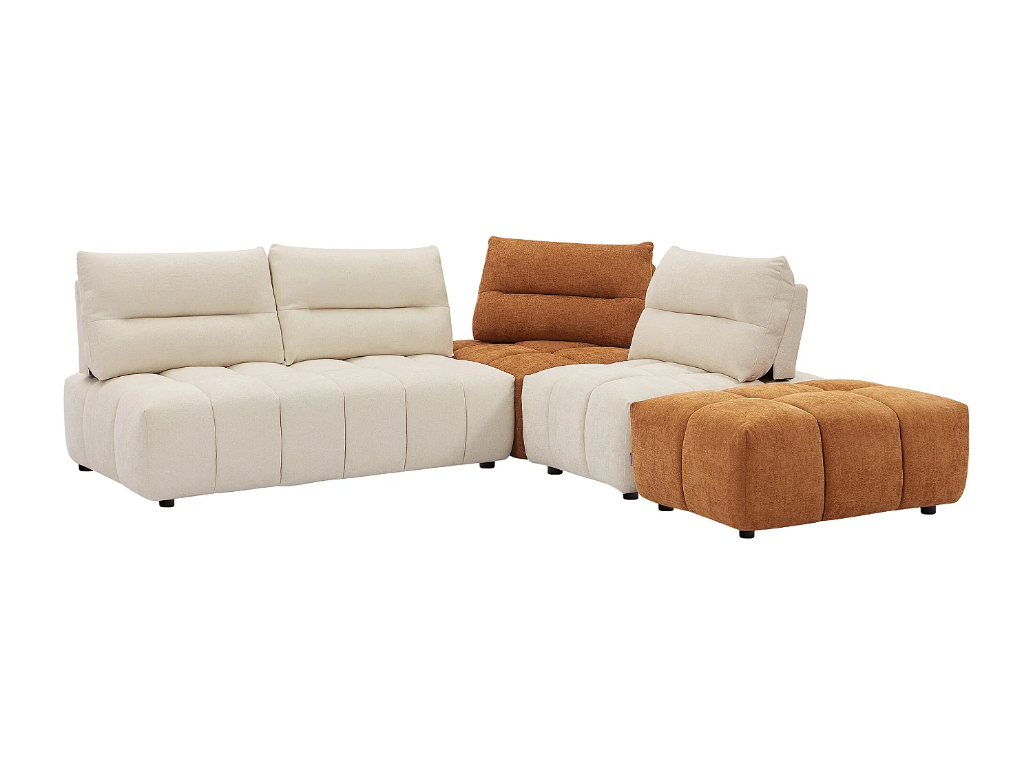 Stor modulær hjørnesofa med ryglæn der kan flyttes frem og tilbage, i tekstureret beige og terracotta stof APOLIU