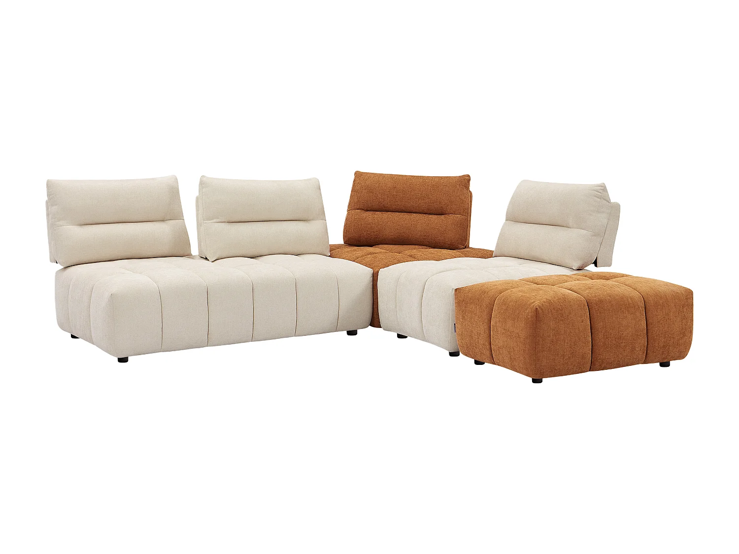 Stor modulær hjørnesofa med ryglæn der kan flyttes frem og tilbage, i tekstureret beige og terracotta stof APOLIU