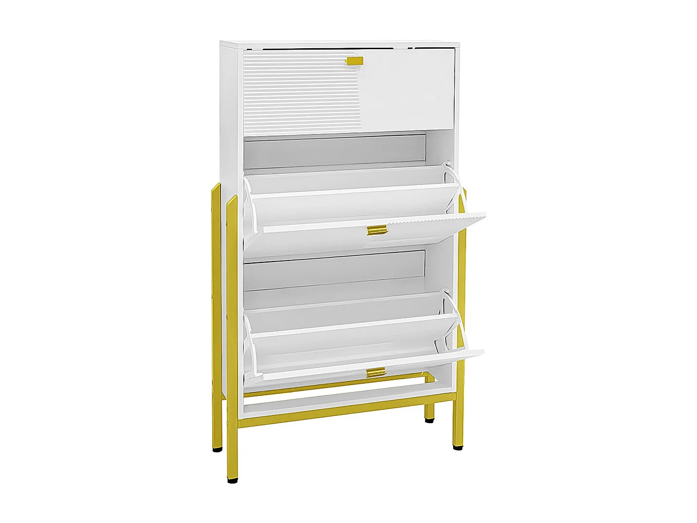 Zapatero, Zapatero con cajones, Zapatero doble con tiradores y patas dorados, 65x25x120,5 cm, Blanco