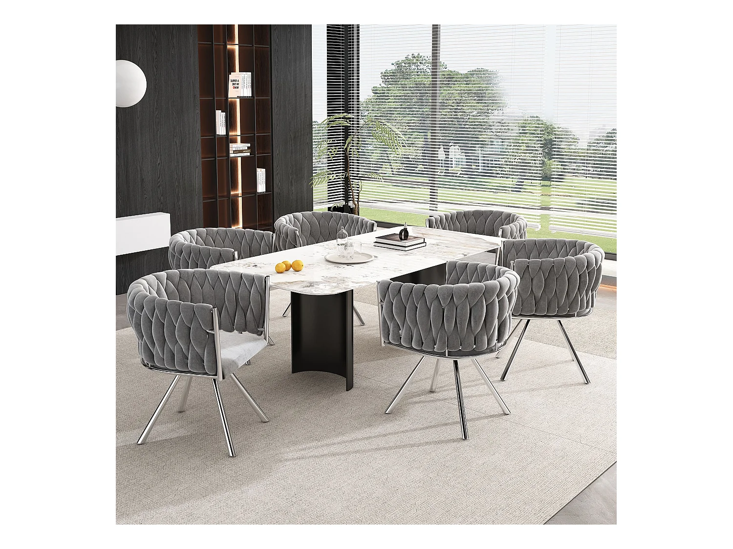 Chaise pivotante,chaise de maquillage,chaise de salle à manger,chaise pivotante de loisirs, quatre pieds d'appui en métal, gris+argent,6pcs