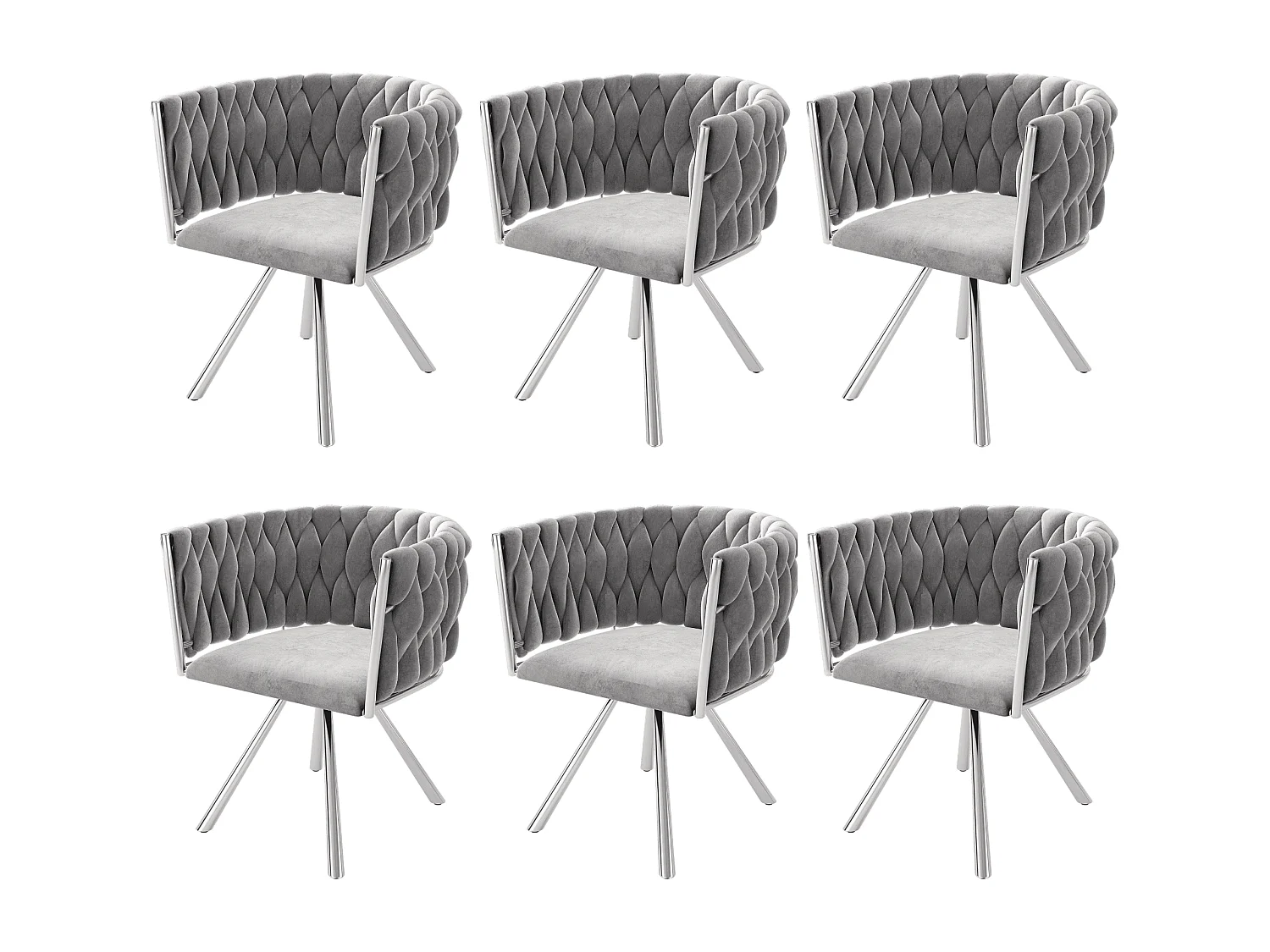 Chaise pivotante,chaise de maquillage,chaise de salle à manger,chaise pivotante de loisirs, quatre pieds d'appui en métal, gris+argent,6pcs