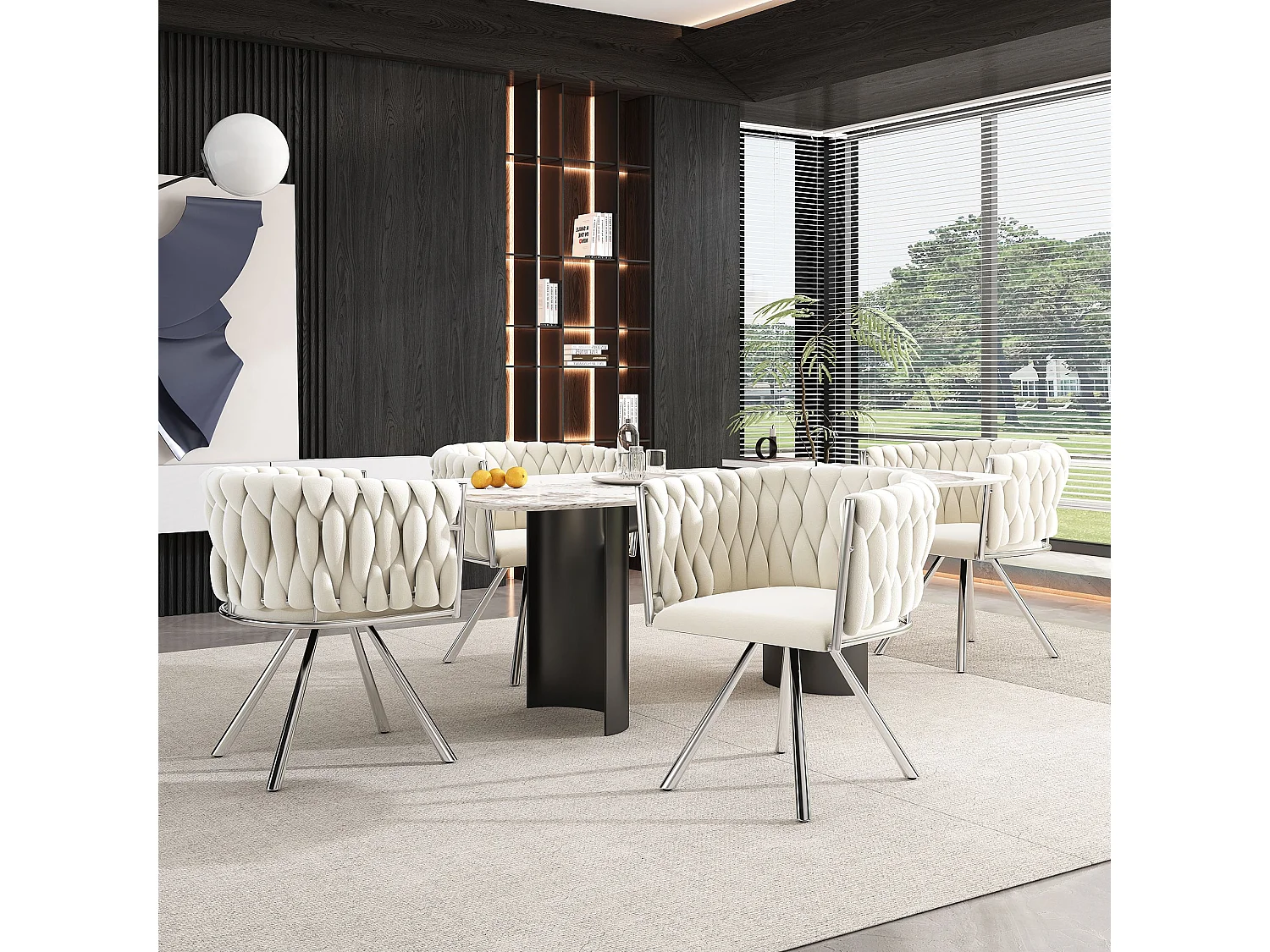 chaise pivotante,chaise de maquillage,chaise de salle à manger,chaise pivotante de loisirs, quatre pieds d'appui en métal, beige+argent,4pcs