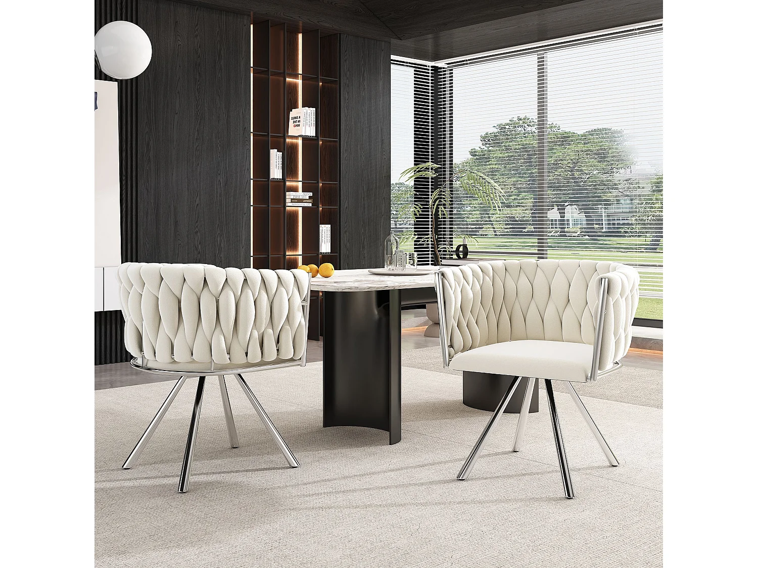 chaise pivotante,chaise de maquillage,chaise de salle à manger,chaise pivotante de loisirs, quatre pieds d'appui en métal, beige+argent,4pcs