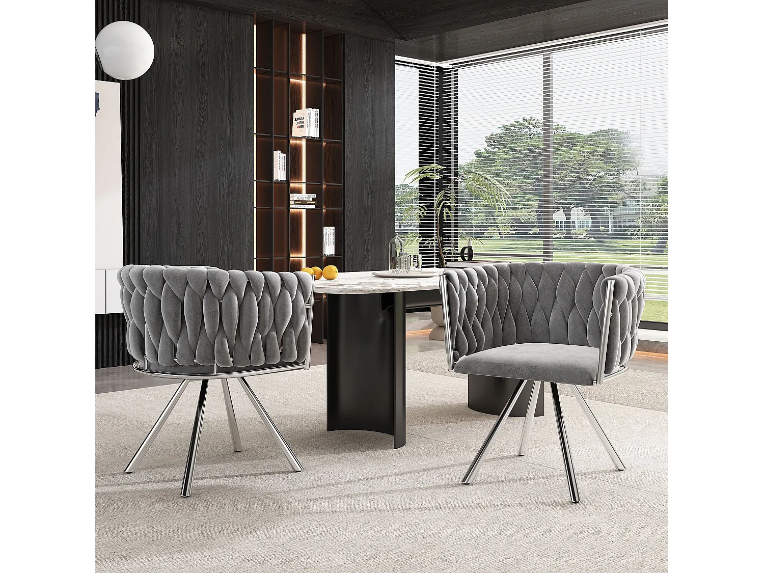 Chaise pivotante,chaise de maquillage,chaise de salle à manger,chaise pivotante de loisirs, quatre pieds d'appui en métal, gris+argent,2pcs