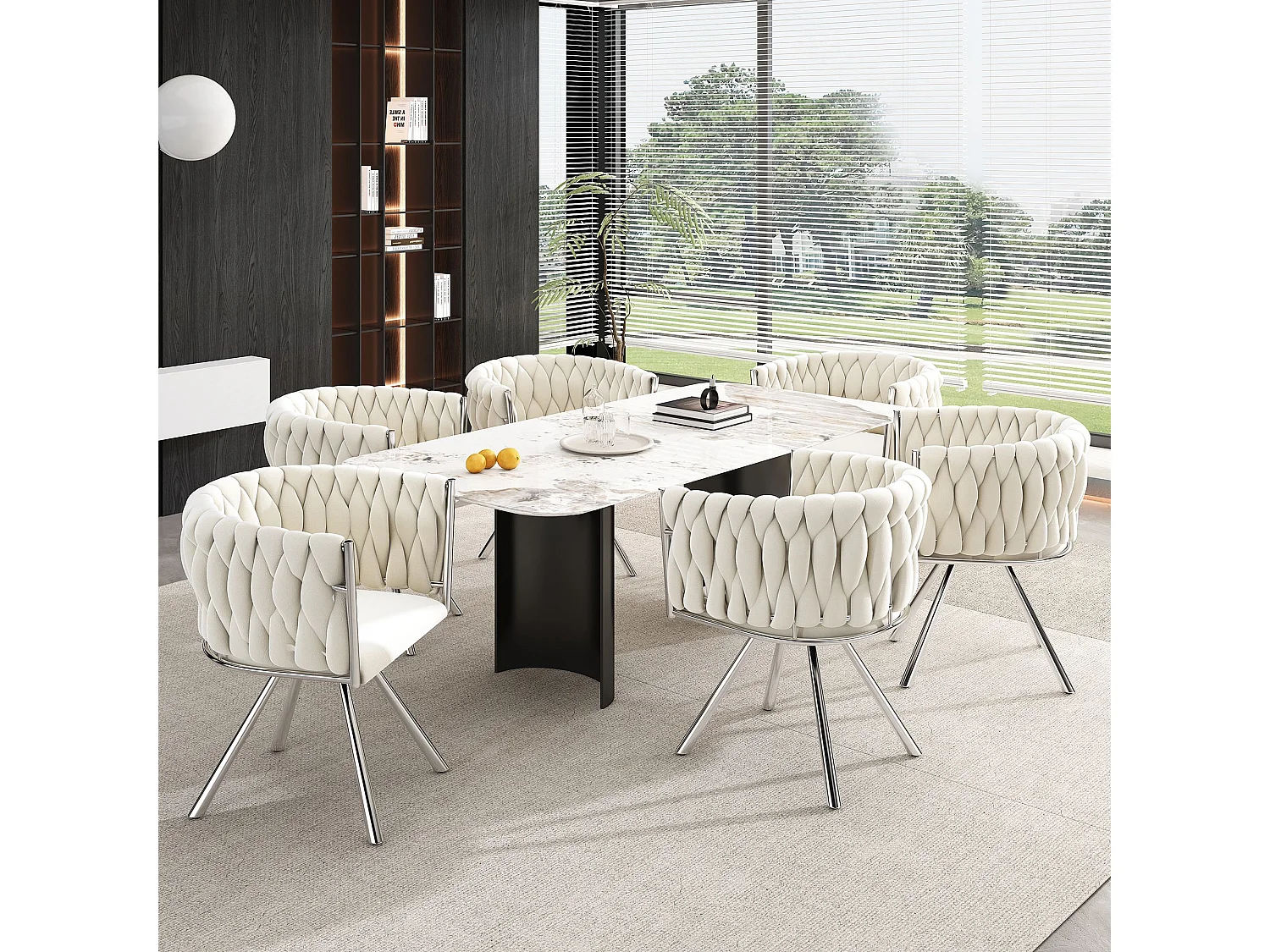 chaise pivotante,chaise de maquillage,chaise de salle à manger,chaise pivotante de loisirs, quatre pieds d'appui en métal, beige+argent,6pcs