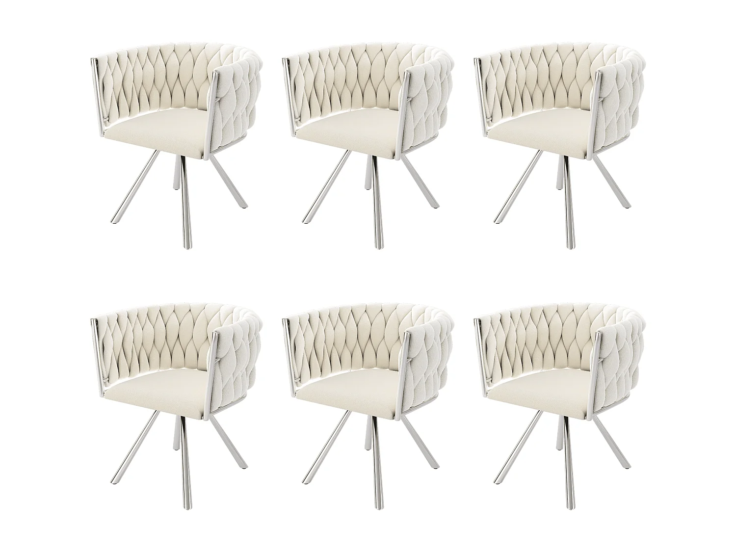 chaise pivotante,chaise de maquillage,chaise de salle à manger,chaise pivotante de loisirs, quatre pieds d'appui en métal, beige+argent,6pcs