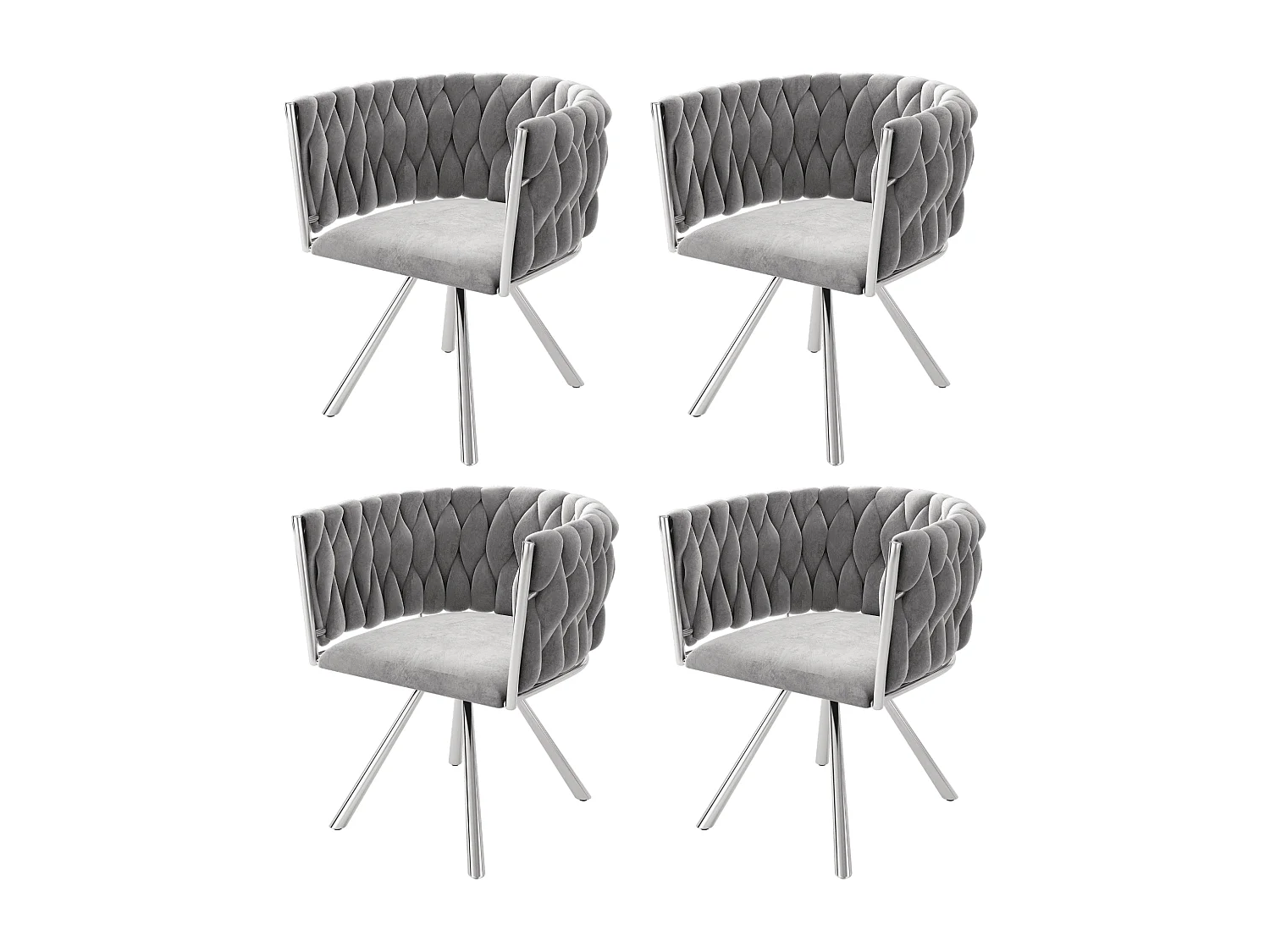 Chaise pivotante,chaise de maquillage,chaise de salle à manger,chaise pivotante de loisirs, quatre pieds d'appui en métal, gris+argent,4pcs