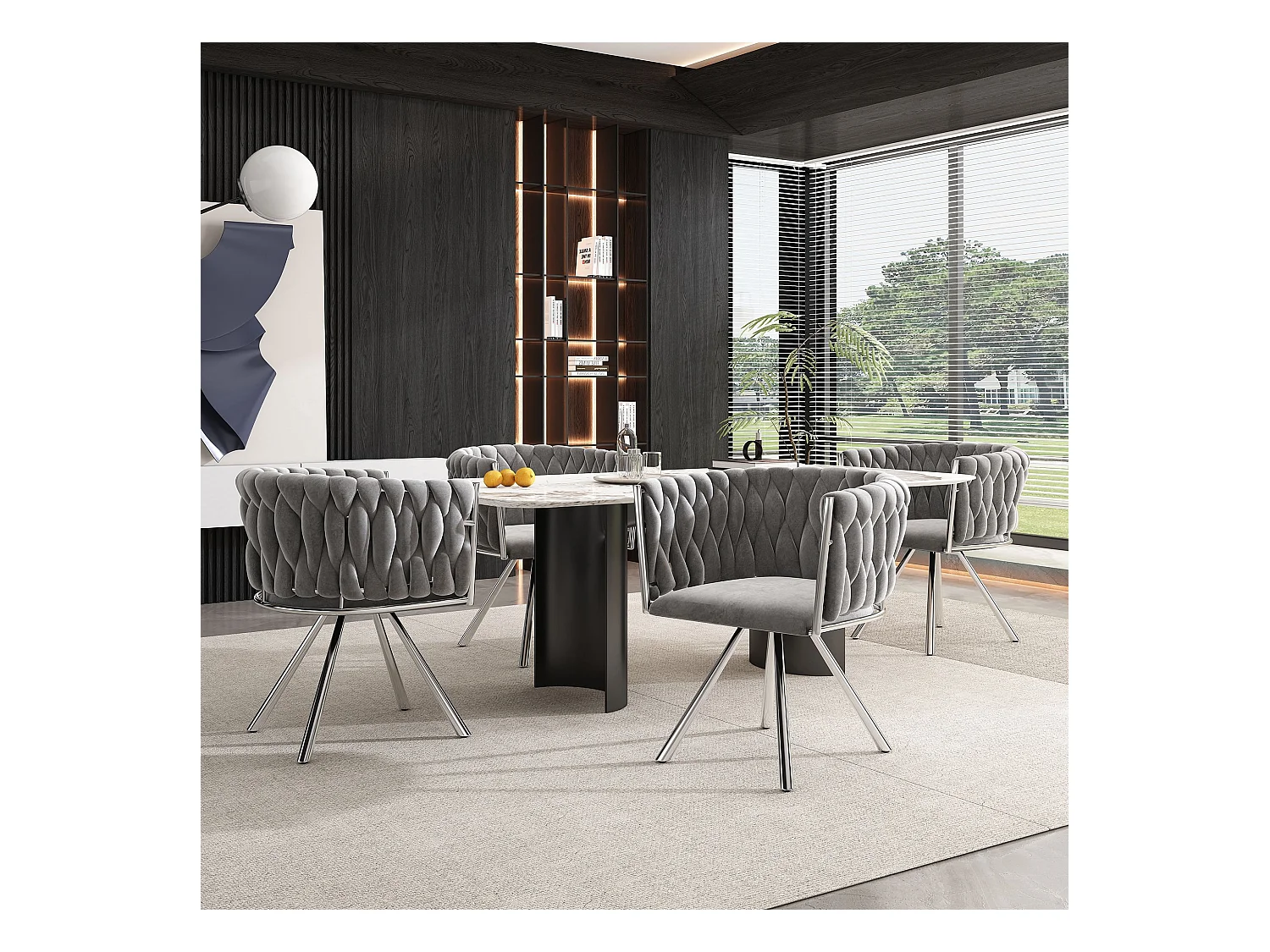 Chaise pivotante,chaise de maquillage,chaise de salle à manger,chaise pivotante de loisirs, quatre pieds d'appui en métal, gris+argent,4pcs