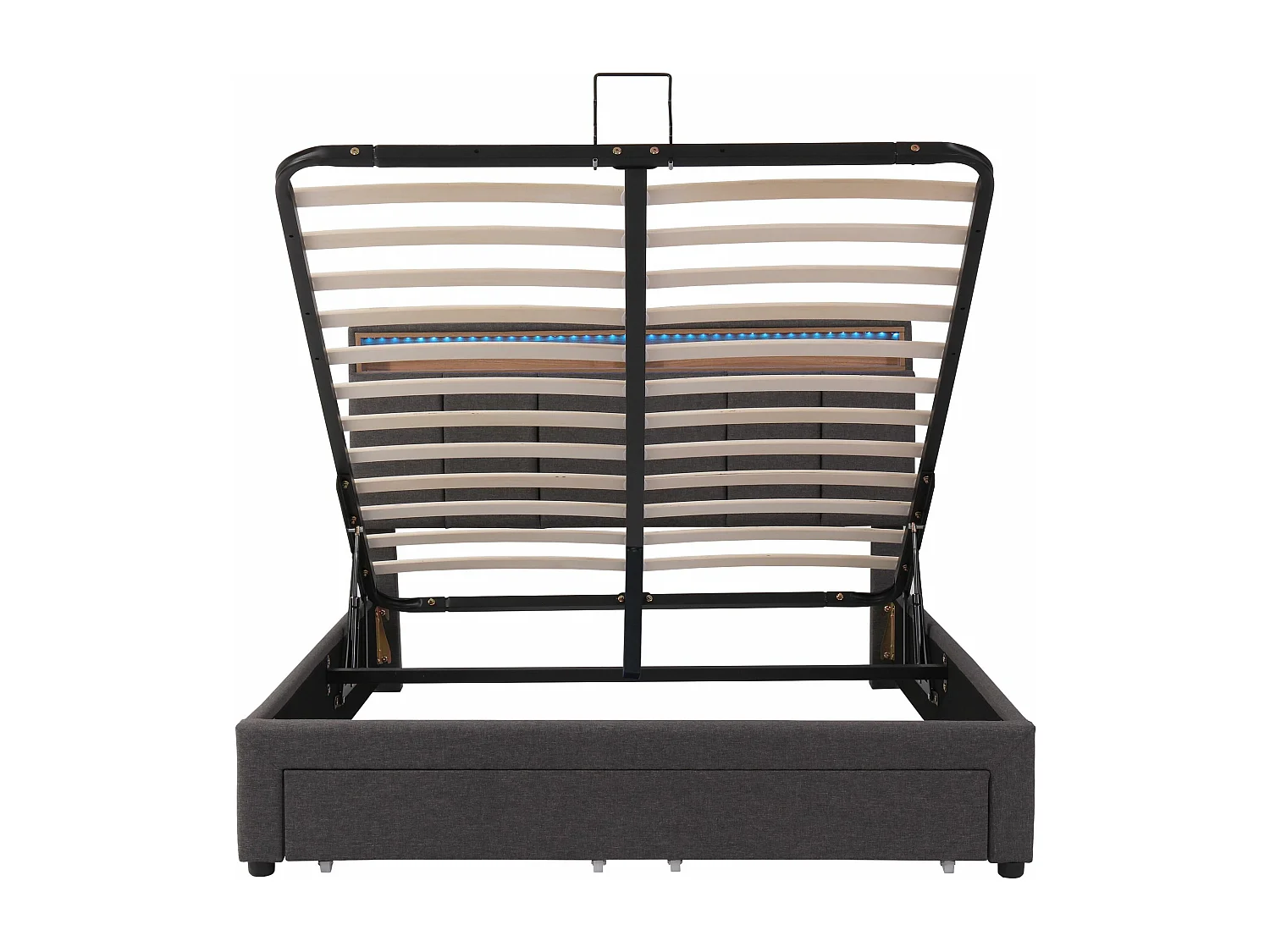 Lit rembourré avec éclairage LED,Hydraulique Lit de rangement avec tiroirs et compartiments de rangement,Lit double 140x190cm,Gris, Sans matelas