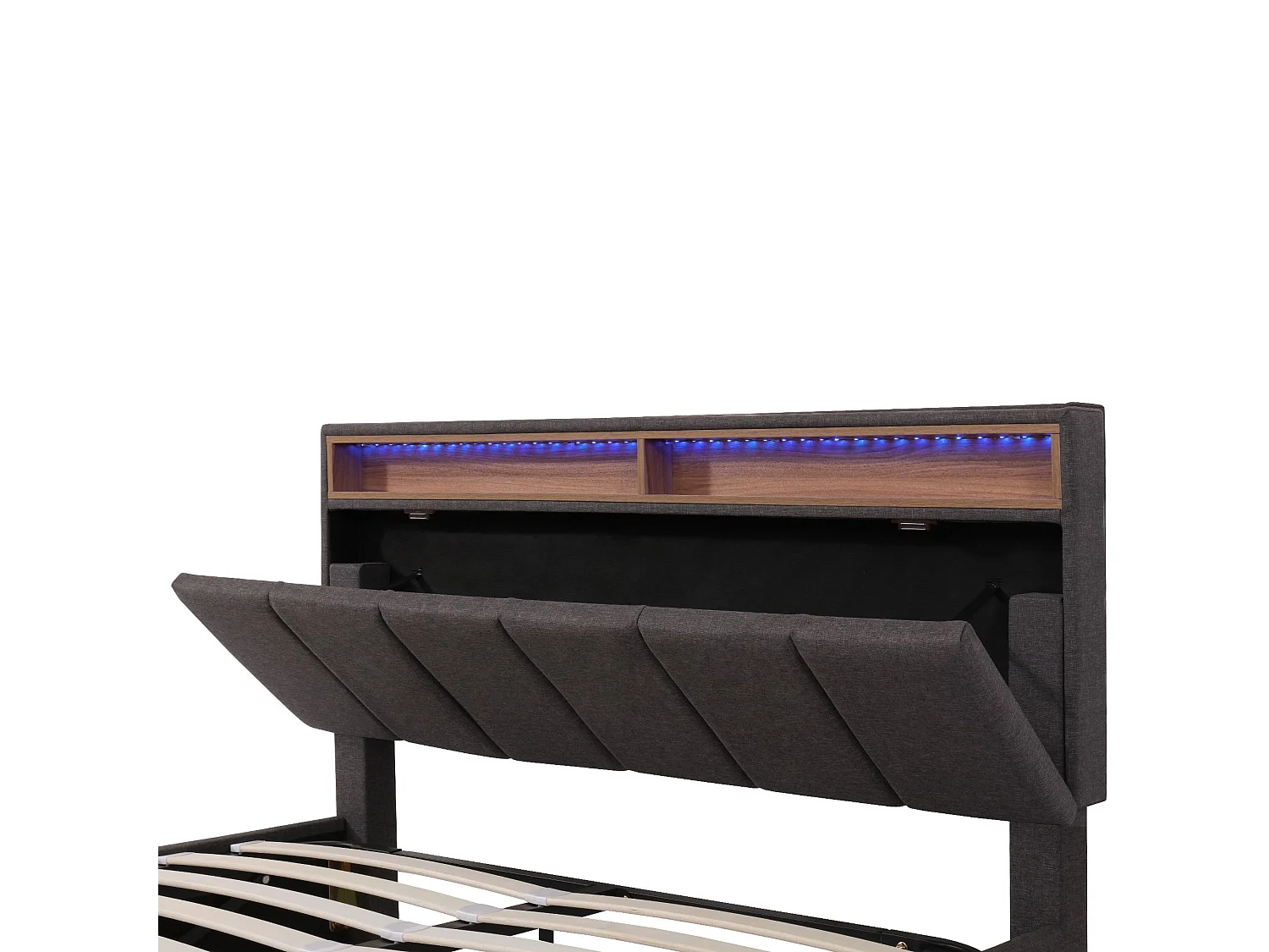 Lit rembourré avec éclairage LED,Hydraulique Lit de rangement avec tiroirs et compartiments de rangement,Lit double 140x190cm,Gris, Sans matelas