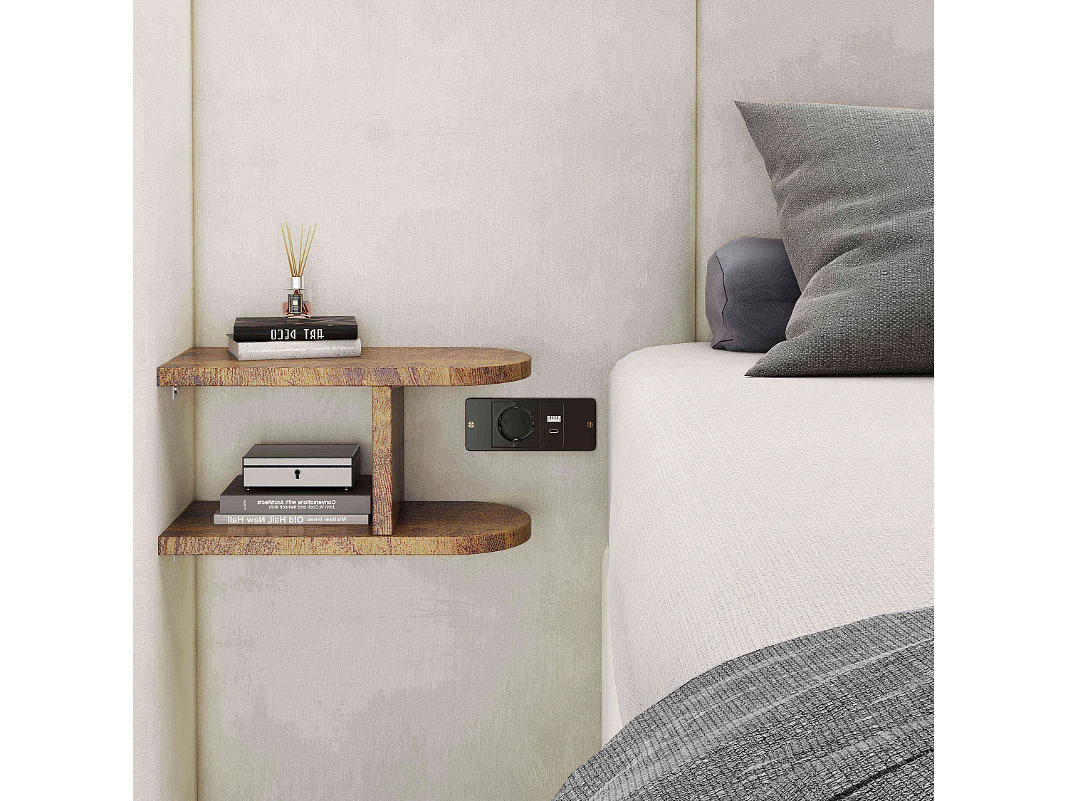 Lit rembourré 160x200cm, lit hydraulique à oreilles larges avec connexion USB et deux tables de nuit,Velours, Beige,Sans matelas