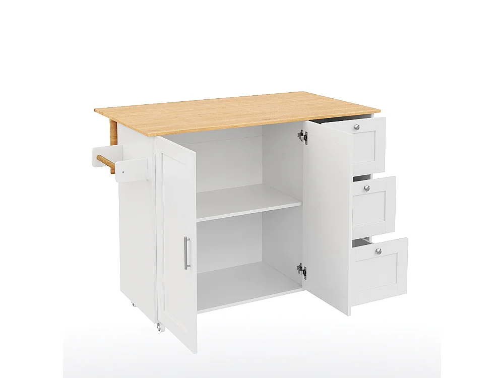 Buffet de cuisine,table de cuisine mobile,design pliable,avec 3 tiroirs et porte-serviettes,135x44(70)x90 cm,Blanc