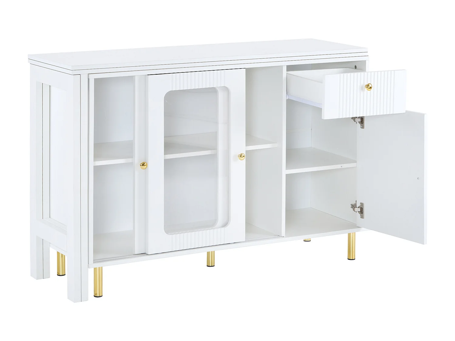 Buffet, meuble de rangement, avec plateau rabattable et extensible, blanc
