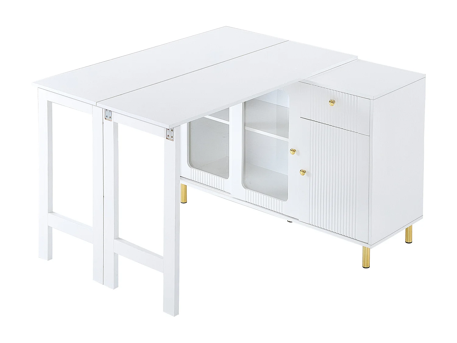 Buffet, meuble de rangement, avec plateau rabattable et extensible, blanc