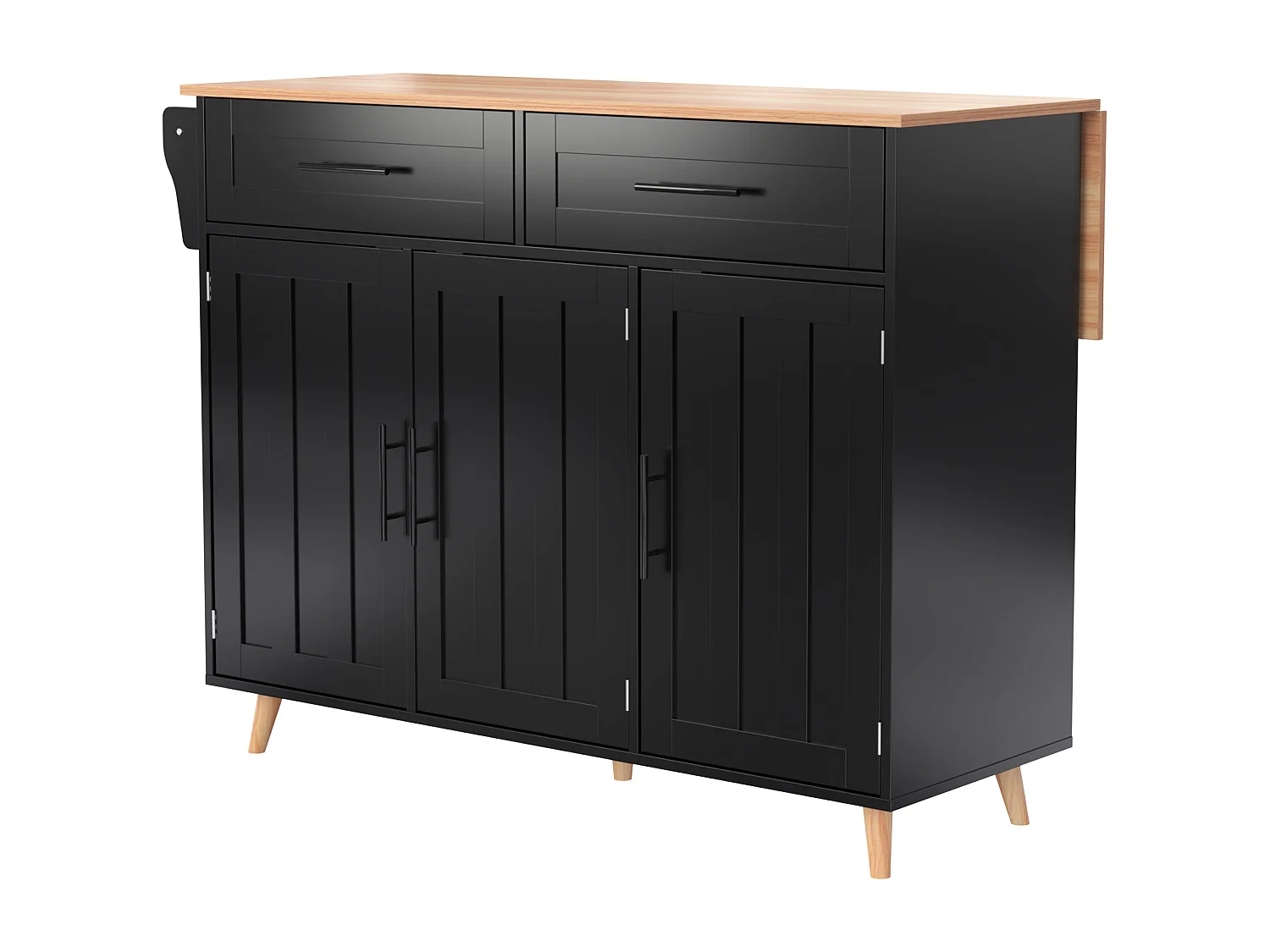 Chariot de salle à manger, meuble de rangement avec roulettes et porte de rangement, 129 x 46(71) x 91,5 cm, noir