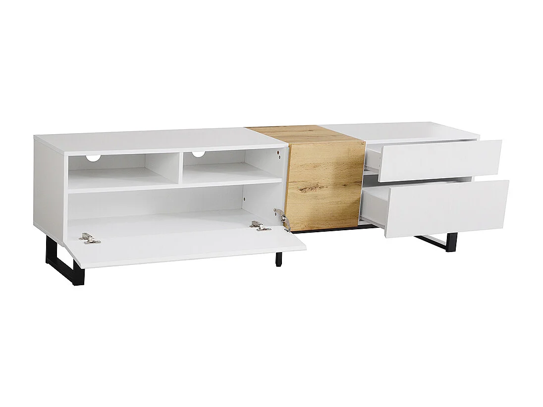 Meuble TV, avec tiroirs et plusieurs compartiments de rangement, 180 x 50 x 38 cm, blanc