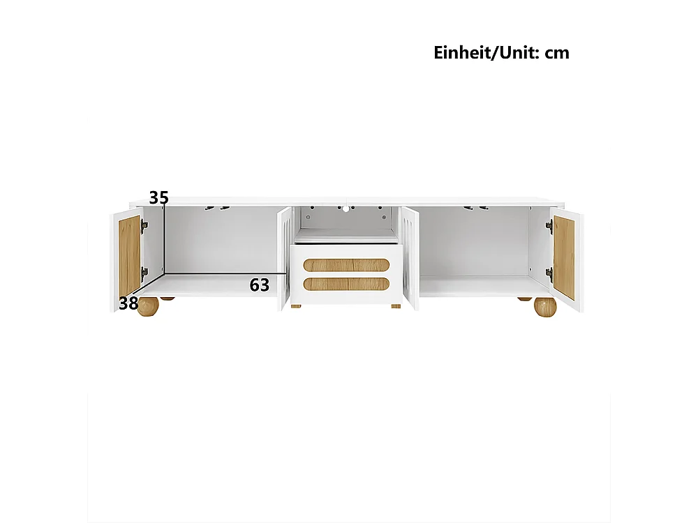 Móvel TV, com 4 portas, 1 gaveta e iluminação LED, 180 x 40 x 47 cm, branco