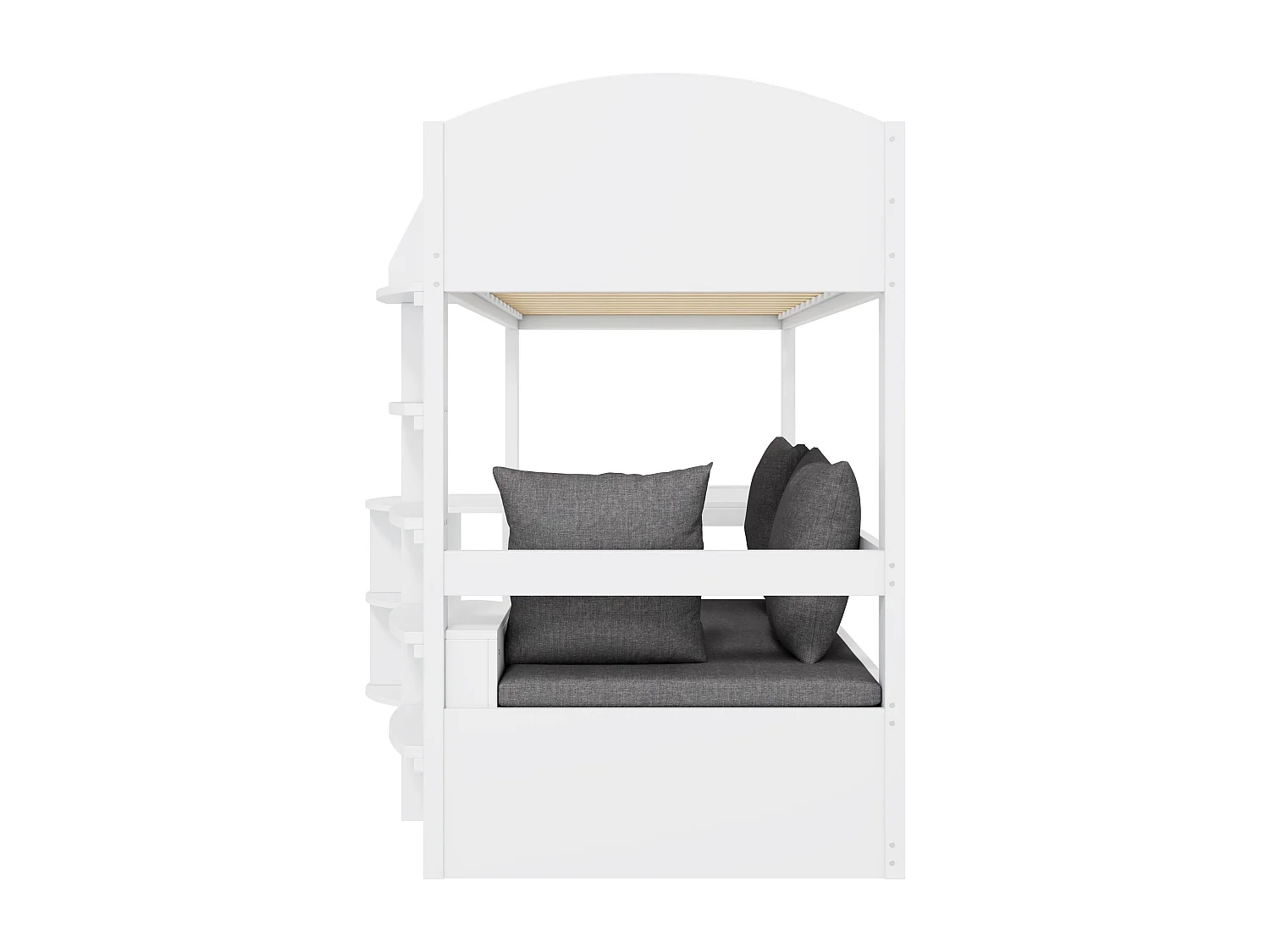 Lit surélevé d'enfant, 90x200cm, avec échelle, table extensible, bois massif, blanc, sans matelas