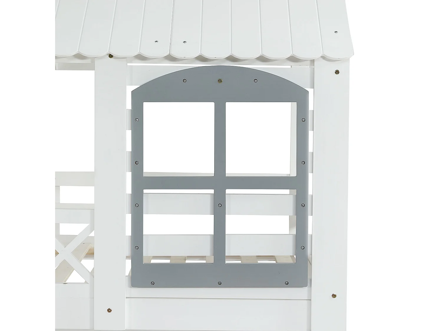 Beliche 90x200cm, cama infantil com grade de segurança e 3 compartimentos de arrumação na escada, Pinho + MDF, branco + cinza, Sem colchão