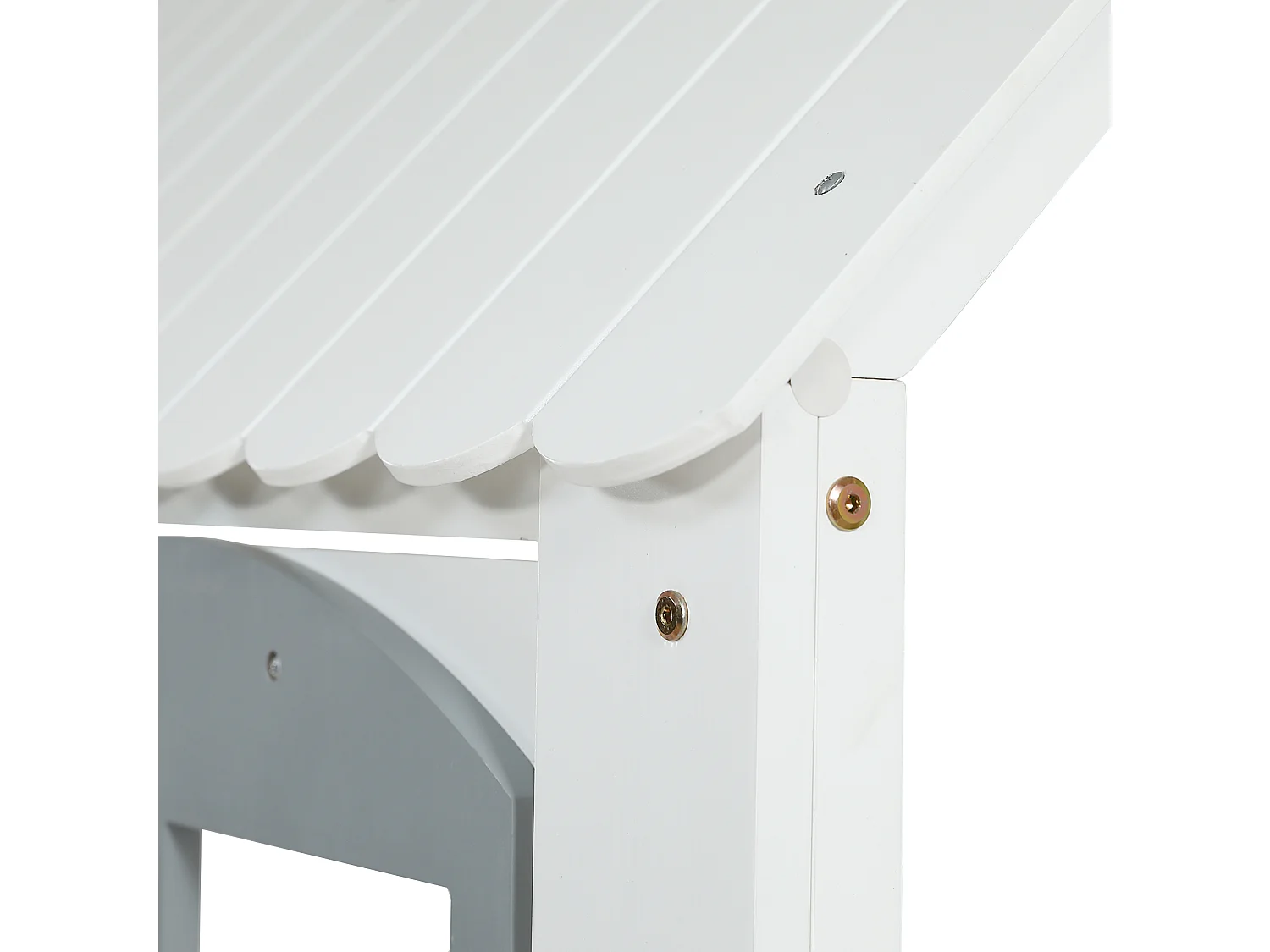 Beliche 90x200cm, cama infantil com grade de segurança e 3 compartimentos de arrumação na escada, Pinho + MDF, branco + cinza, Sem colchão