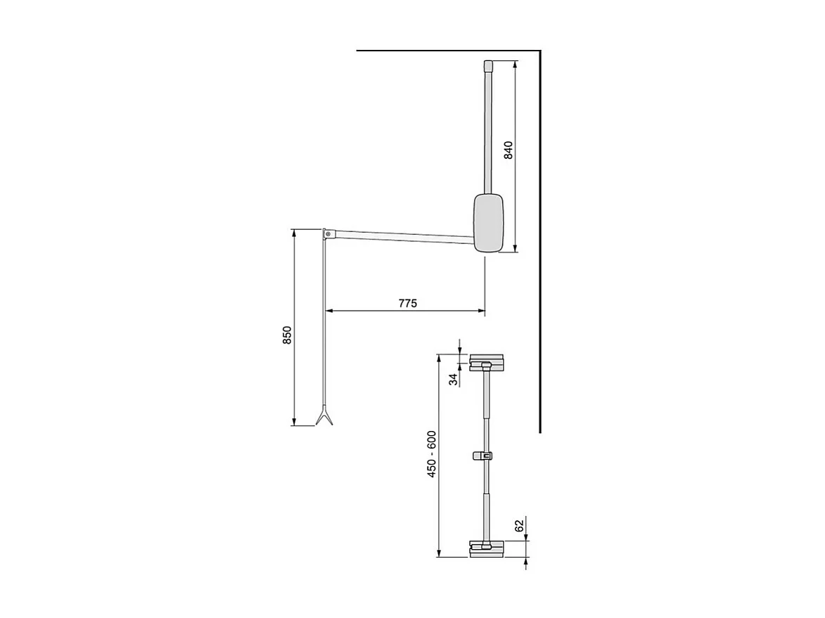 Penderie rabattable blanche pour armoire Sling Largeur télescopique réglable de 45 à 60 cm