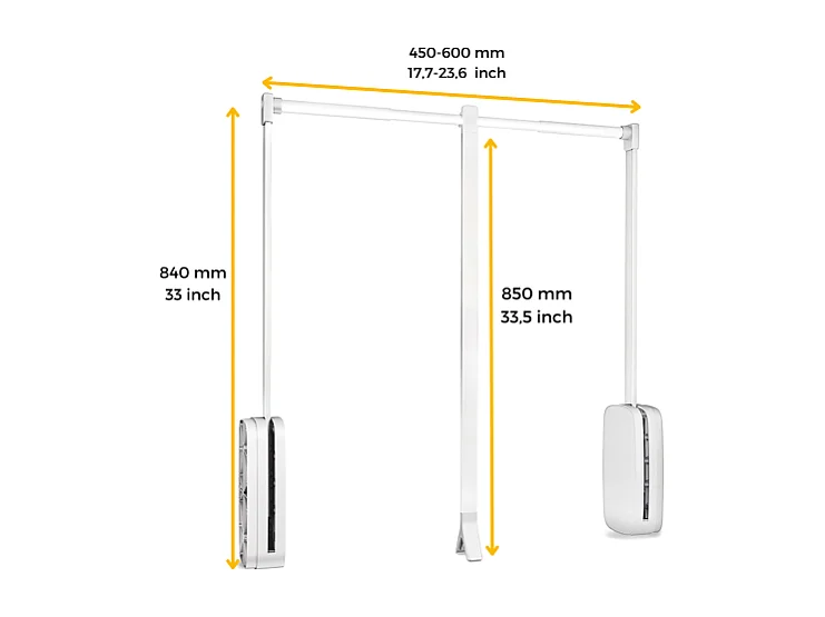 Penderie rabattable blanche pour armoire Sling Largeur télescopique réglable de 45 à 60 cm