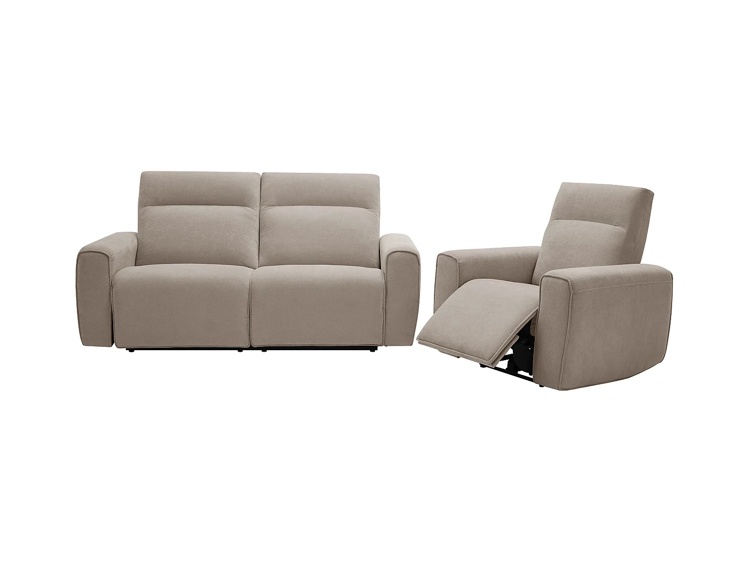 Canapé 3 places et fauteuil relax électrique en tissu beige LORGITA