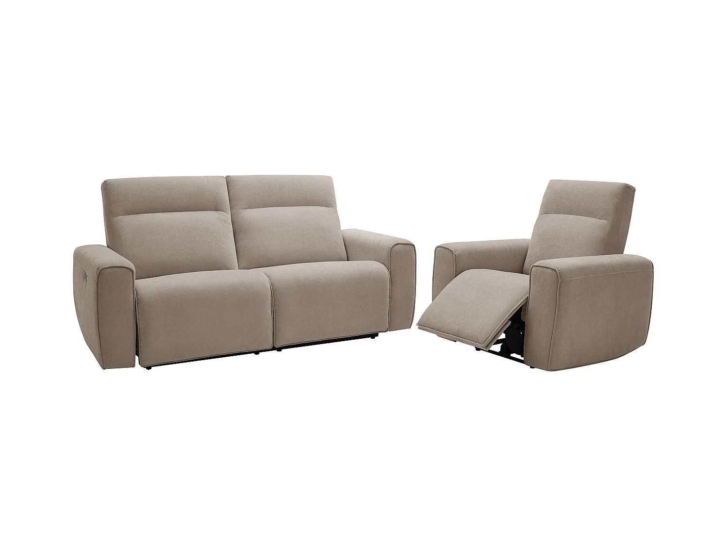 Canapé 3 places et fauteuil relax électrique en tissu beige LORGITA