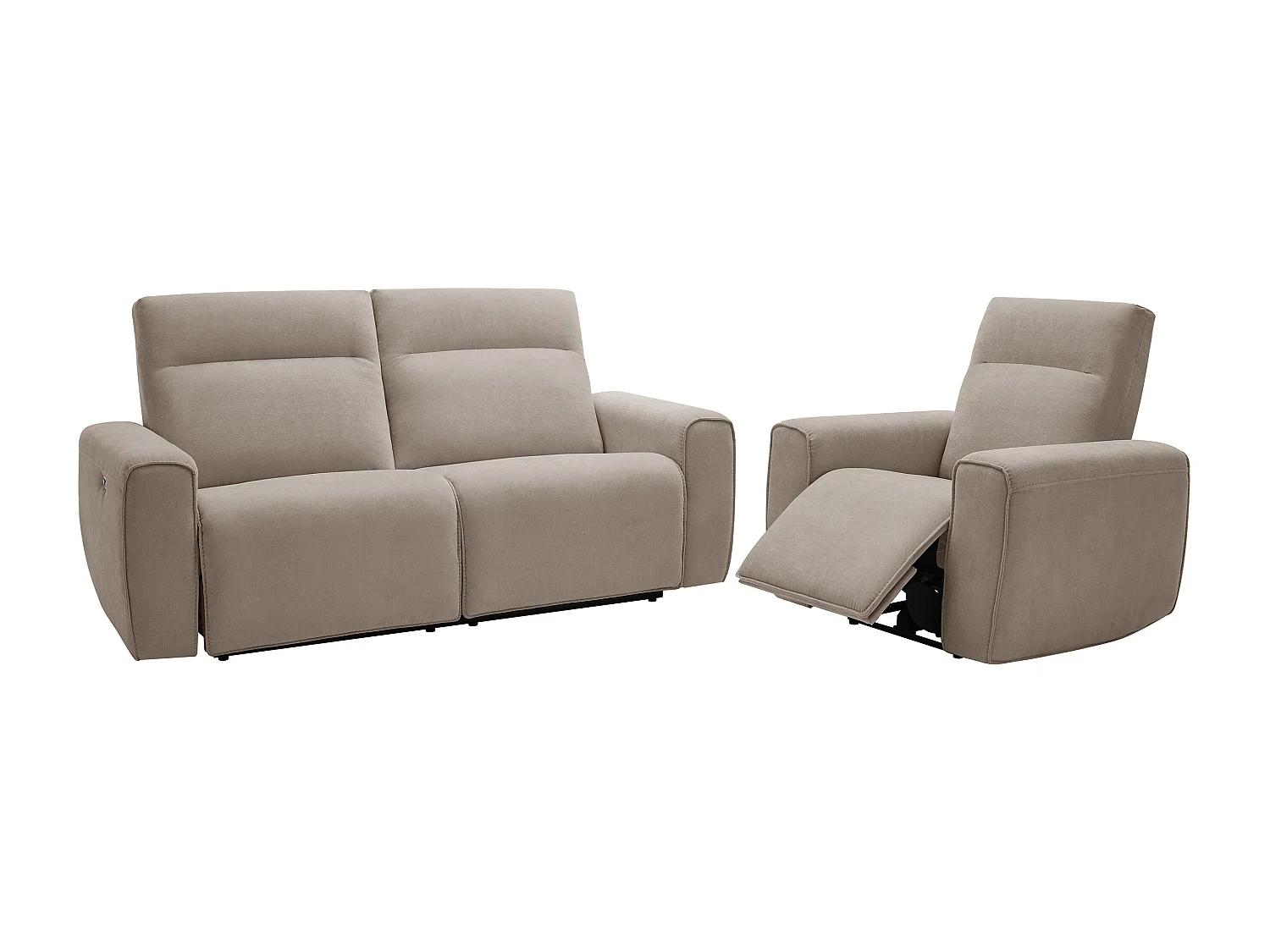 Canapé 3 places et fauteuil relax électrique en tissu beige LORGITA