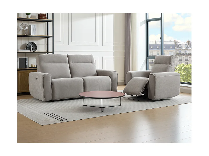 Divano 3 posti e poltrona relax elettrica in tessuto grigio LORGITA
