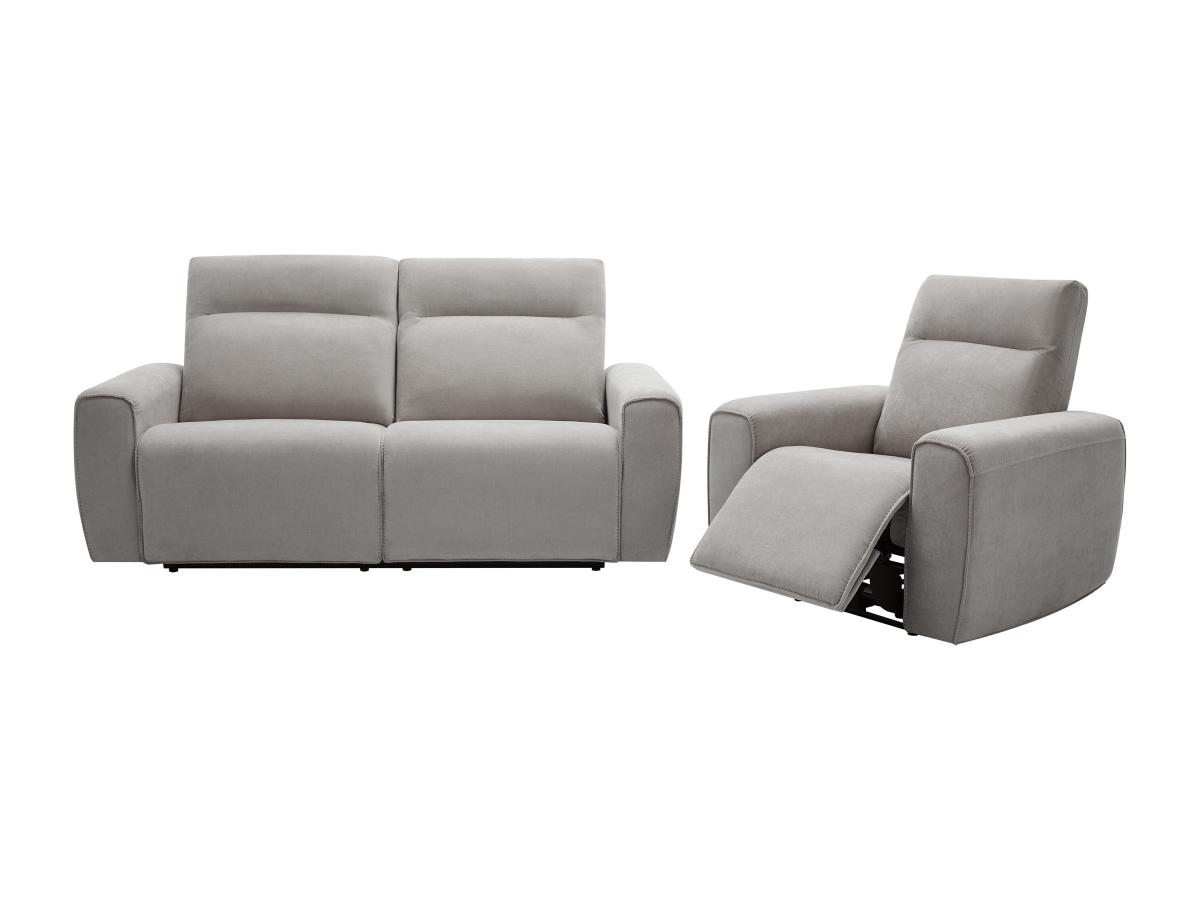 Relaxsofa 3-Sitzer & Relaxsessel elektrisch - Stoff - Grau - LORGITA günstig online kaufen