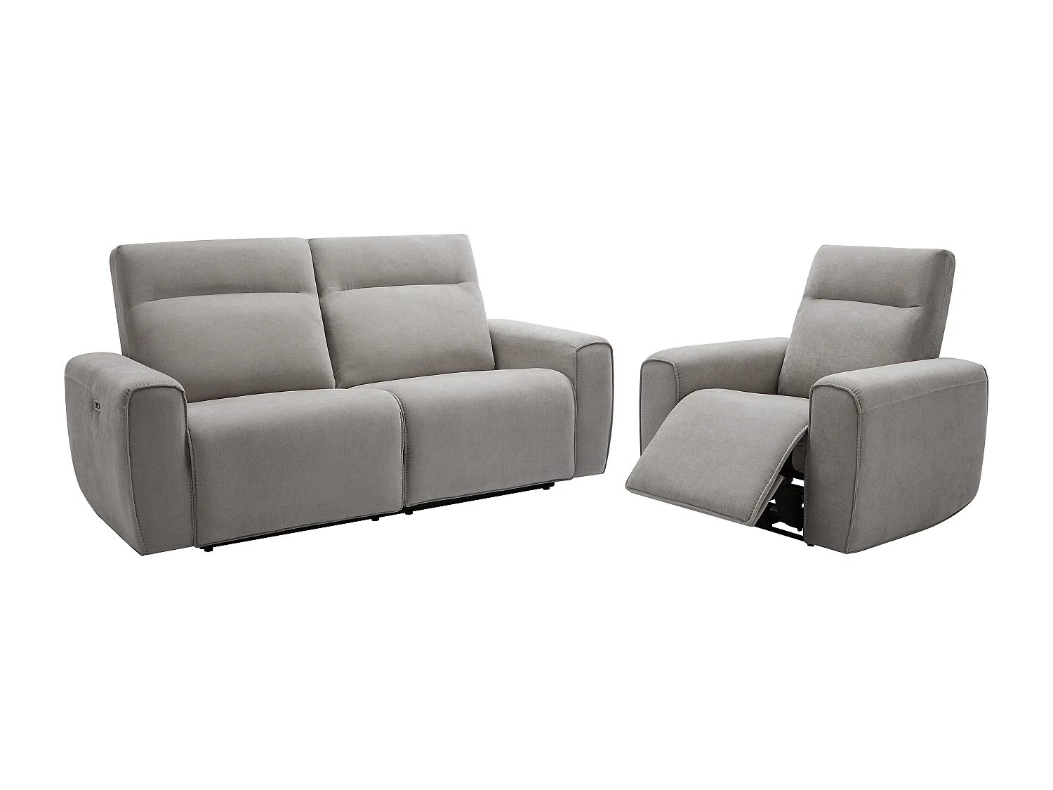 Relaxsofa 3-Sitzer & Relaxsessel elektrisch - Stoff - Grau - LORGITA