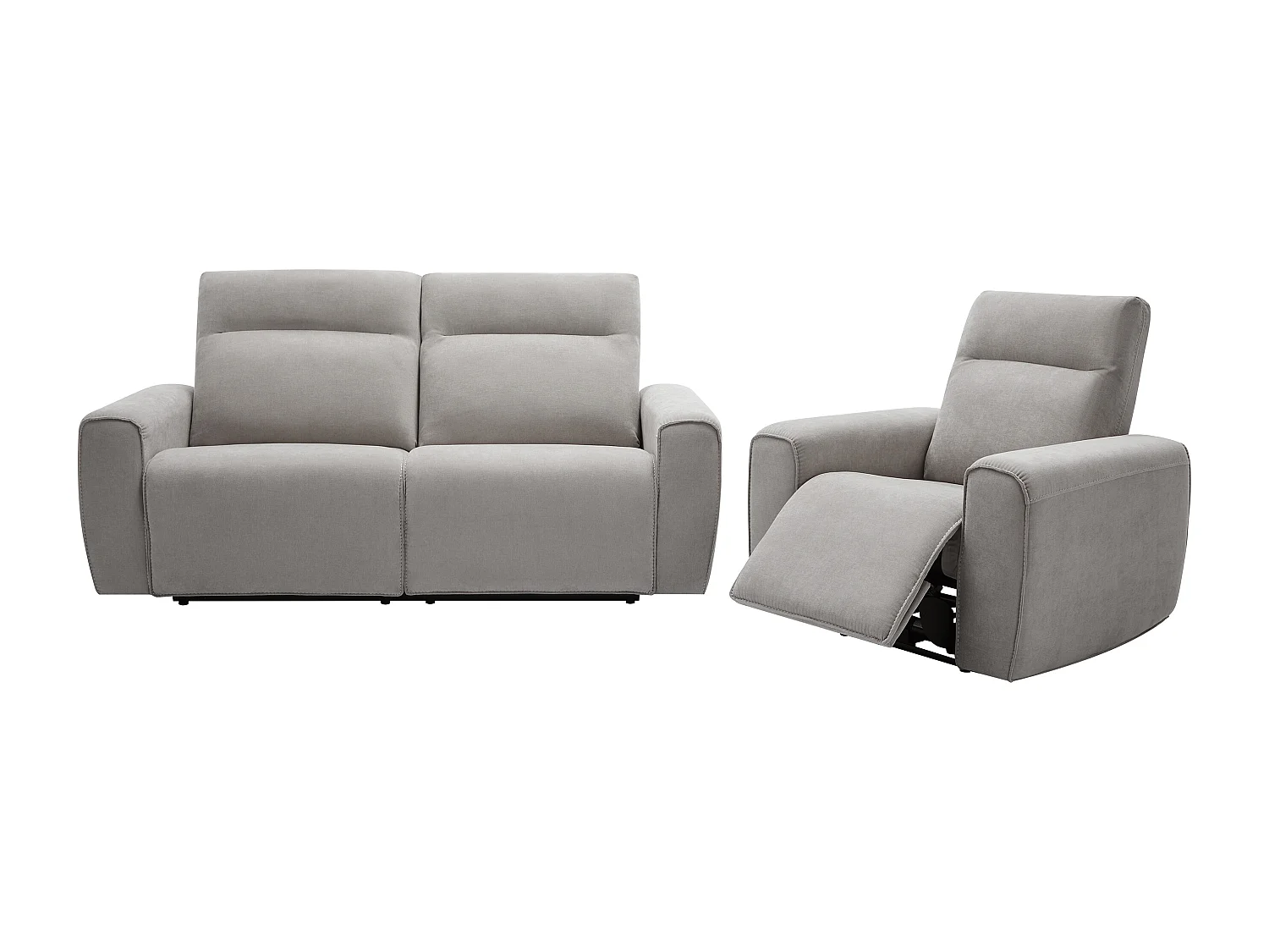 Relaxsofa 3-Sitzer & Relaxsessel elektrisch - Stoff - Grau - LORGITA