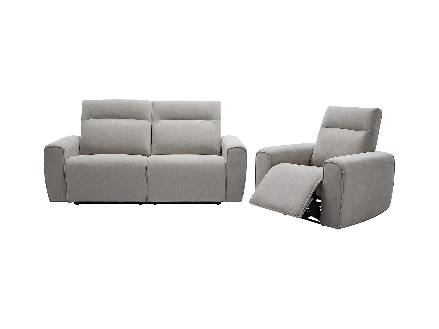 Canapé 3 places et fauteuil relax électrique en tissu gris LORGITA