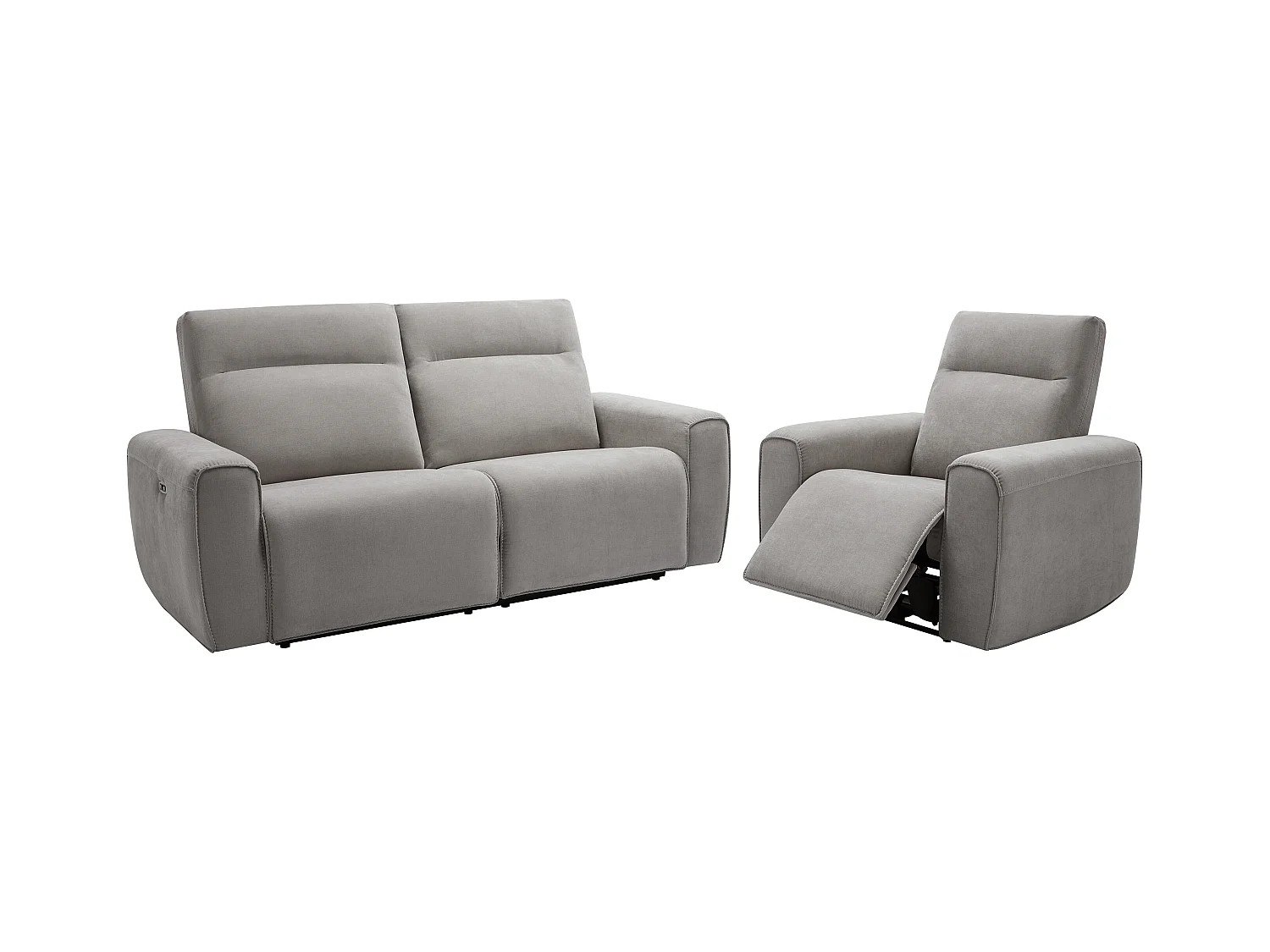Canapé 3 places et fauteuil relax électrique en tissu gris LORGITA