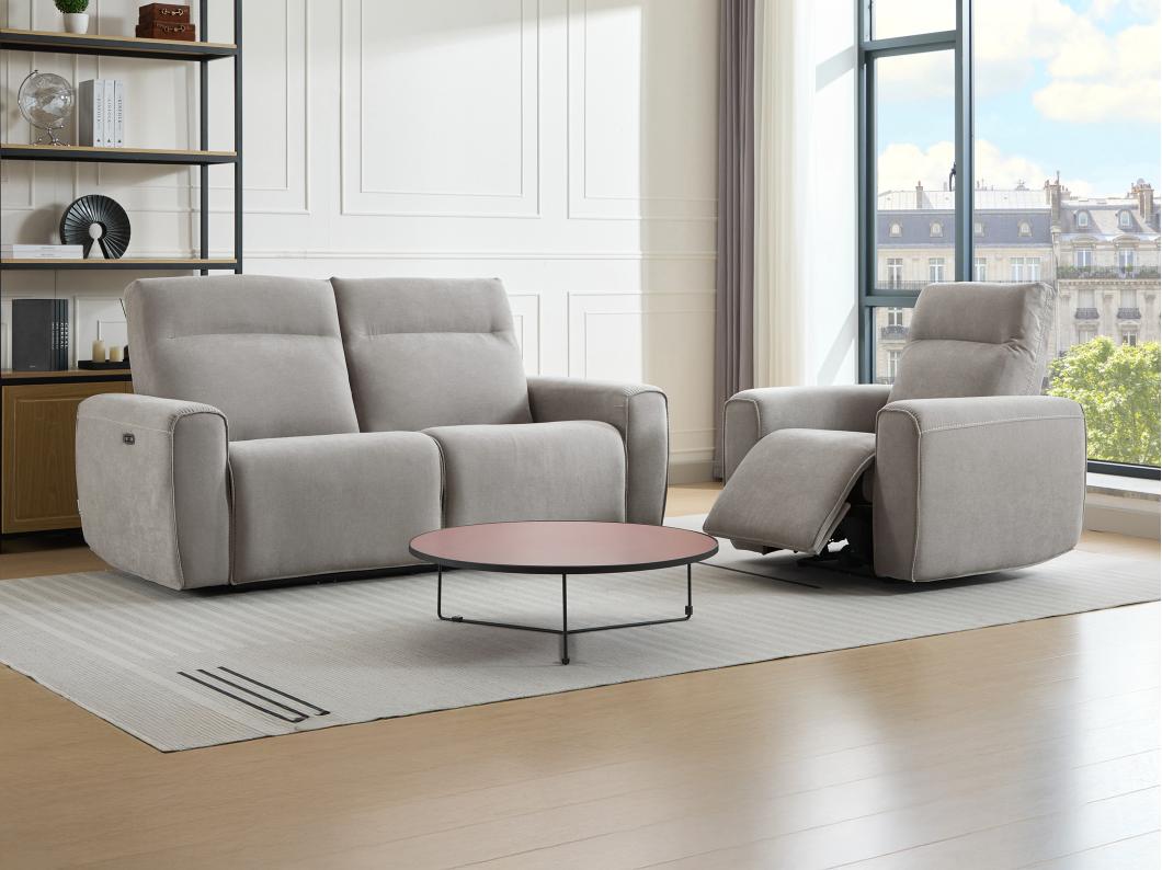 Relaxsofa 3-Sitzer & Relaxsessel elektrisch - Stoff - Grau - LORGITA